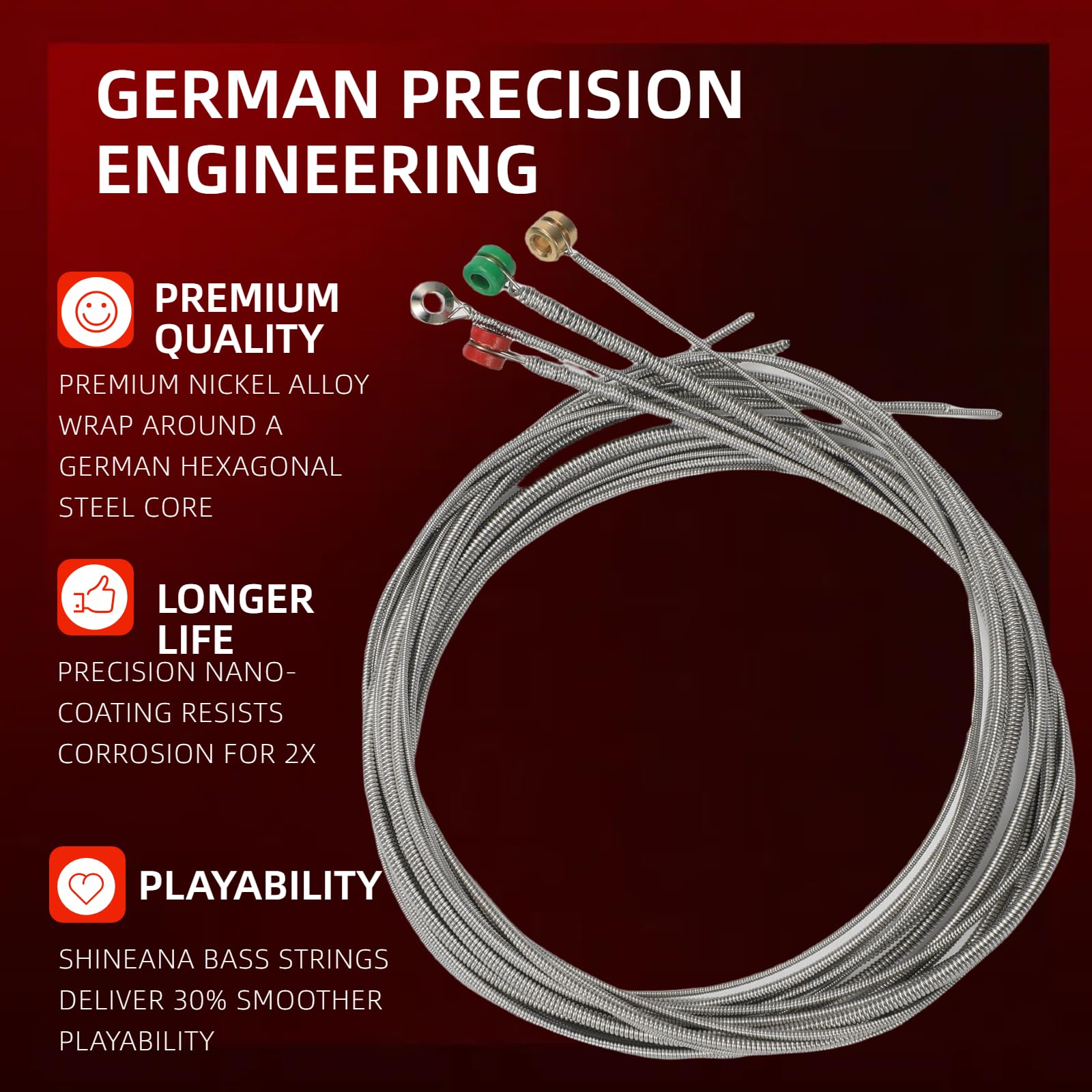 4-String Electric Bass Strings - Nickel Alloy Wound with German Hex Steel Core, Silver - Image 3