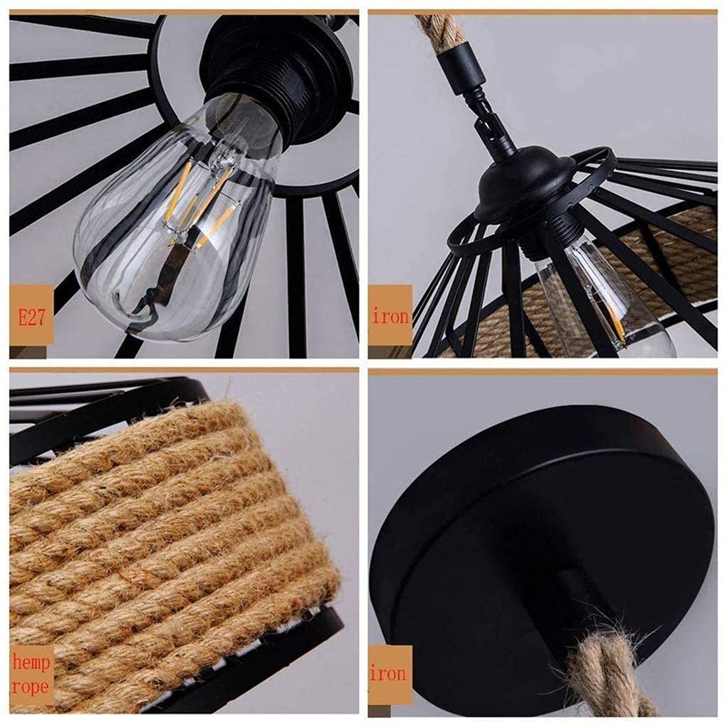 SINOMAN Pendant Light, Black, Round Natural Hemp Rope Hanging Light (Without Bulb) (Rope Tokri, Without Bulb) 4