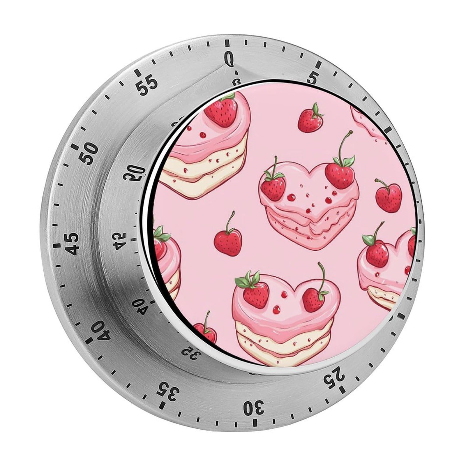 Heart Strawberry Cakes Mechanical Timer with Alarm for Kitchen Cooking Productivity Stainless Steel Timers
