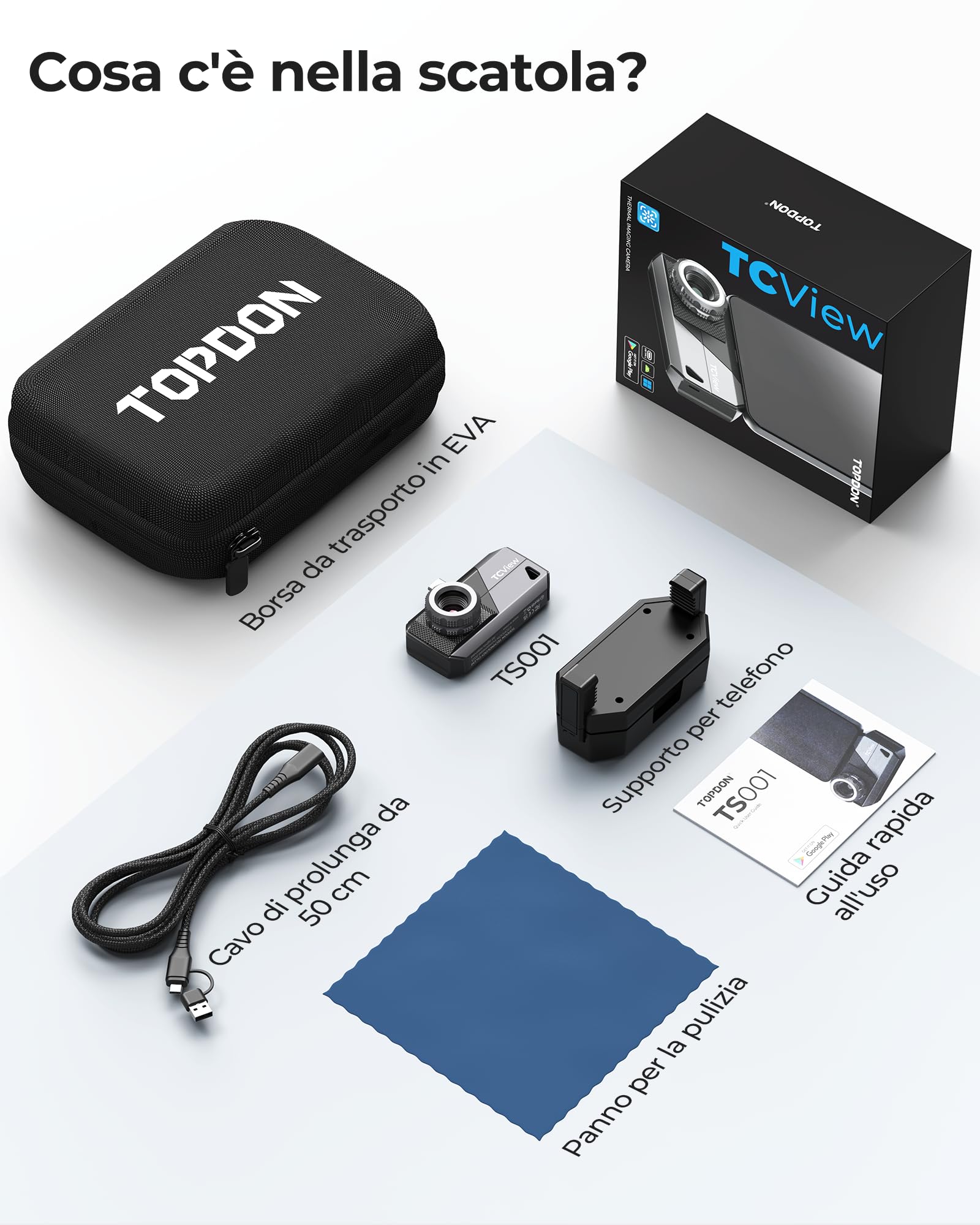 TOPDON TS001 Termocamera Professionale per Android, Messa a Fuoco Manuale, Campo di Osservazione 0,1 a 500m, 512x384 TISR Risoluzione, -20°C a 550°C,Telecamera Termica con Obiettivo Regolabile da 9mm