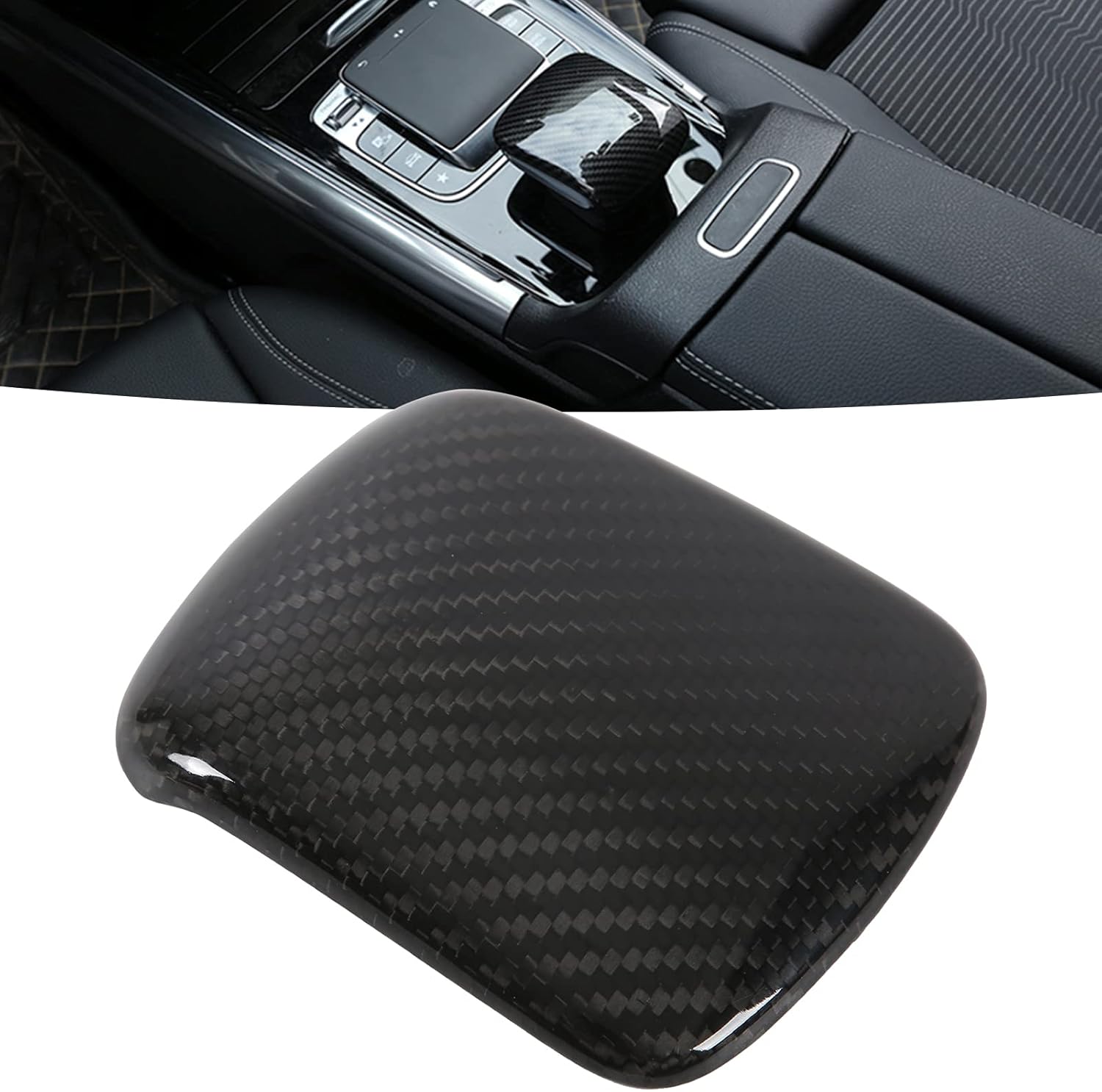 Center Console Armrest Trim Cover, Carbon Fiber Decoration for - GLA GLB B - Class, Real Carbon Fiber Interior Trim with Scratch Protection for 2020-2021