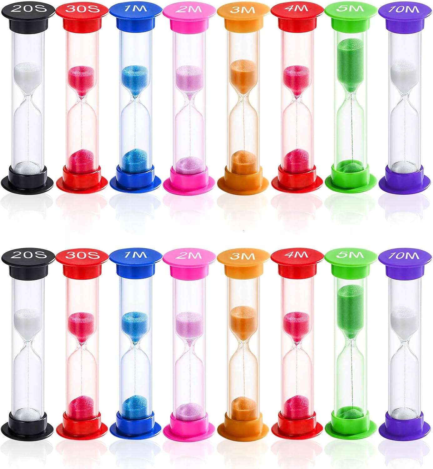 8 Pack Plastic Sand Timer Clock Set Sandglass Colorful Toothbrush Hourglass 20Sec/ 30Sec/ 1Min/ 2Min/ 3Min/ 4Min/ 5Min/ 10Min for Kids Games, Classroom, Kitchen, Decorative, Cooking, Office