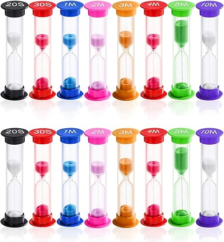 Miniatura 7 de WSSROGY Juego de 8 relojes de arena coloridos para niños, 20 segundos, 30 segundos, 1 minuto, 2 minutos, 3 minutos, 4 minutos, 5 minutos, 10 minutos
