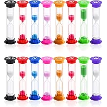 16 Pack Plastic Sand Timer Clock Set Sandglass Colorful Toothbrush Hourglass 20Sec/ 30Sec/ 1Min/ 2Min/ 3Min/ 4Min/ 5Min/ 10Min for Kids Games, Classroom, Kitchen, Decorative, Cooking, Office