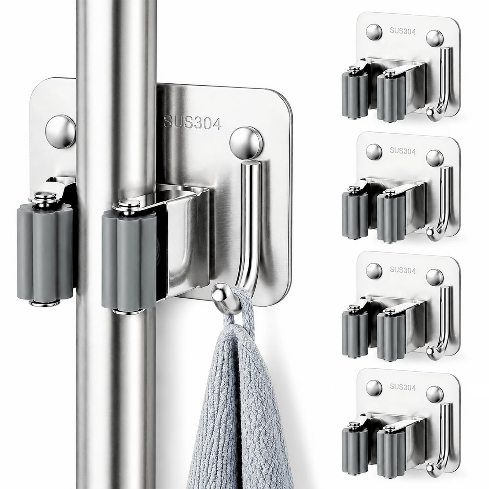 Broom & Mop Wall Mount - 4 Pack -1