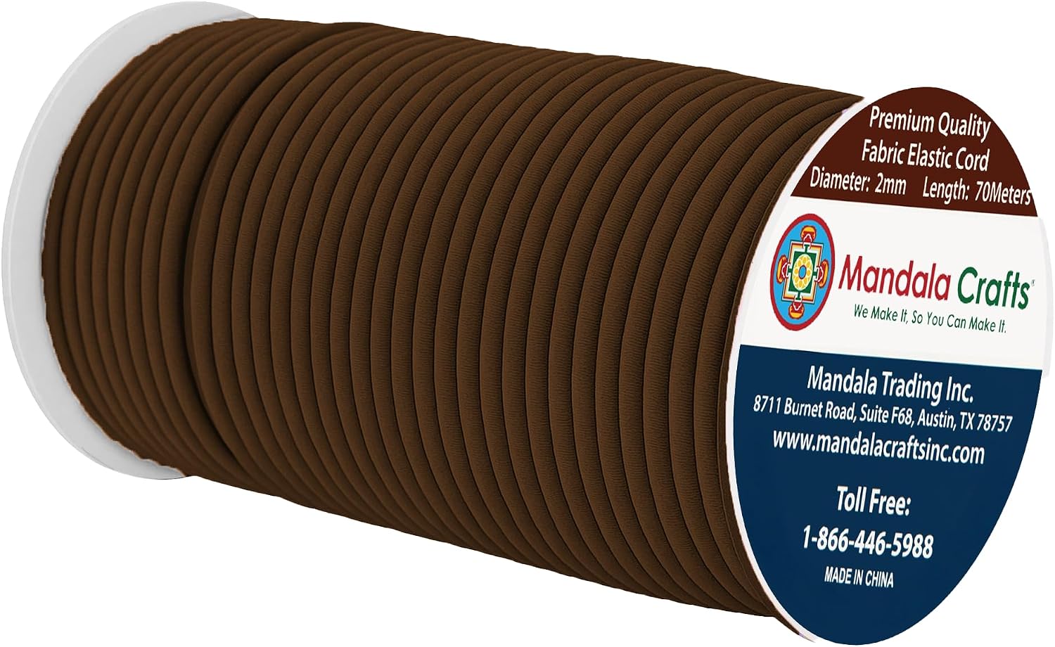 Mandala Crafts 2mm Brown Elastic Cords for Jewelry Making & Beading – 76 Yards Stretchy Bracelet String - Strong Round Elastic Thread for Sewing & Adult Crafts