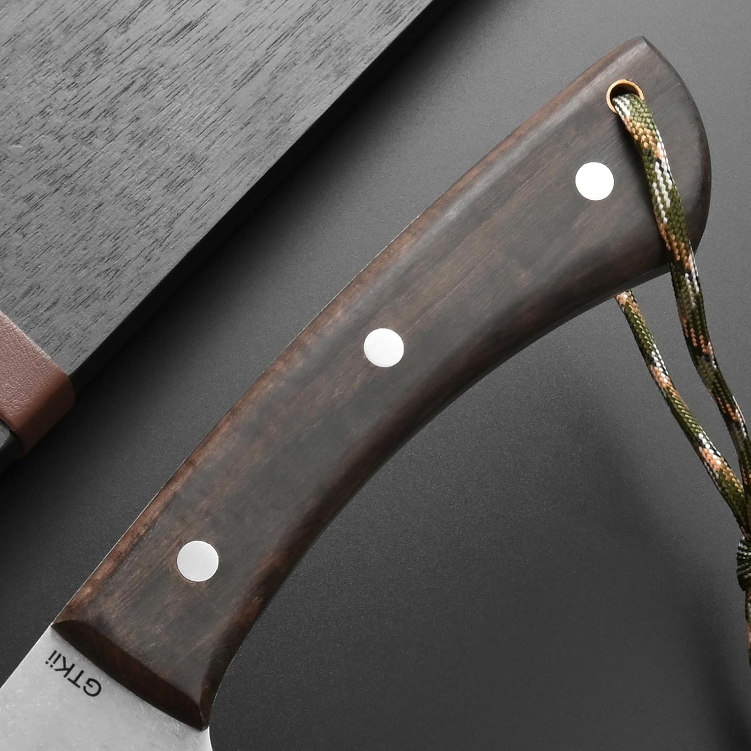 Gtkii GTK44 Fixed Blade Knife DC53 Steel Blade Full Tang Ebony Wood Handle Massive Fix Knifes for Camping Bushcraft Collection with Wood Sheath(Silver)