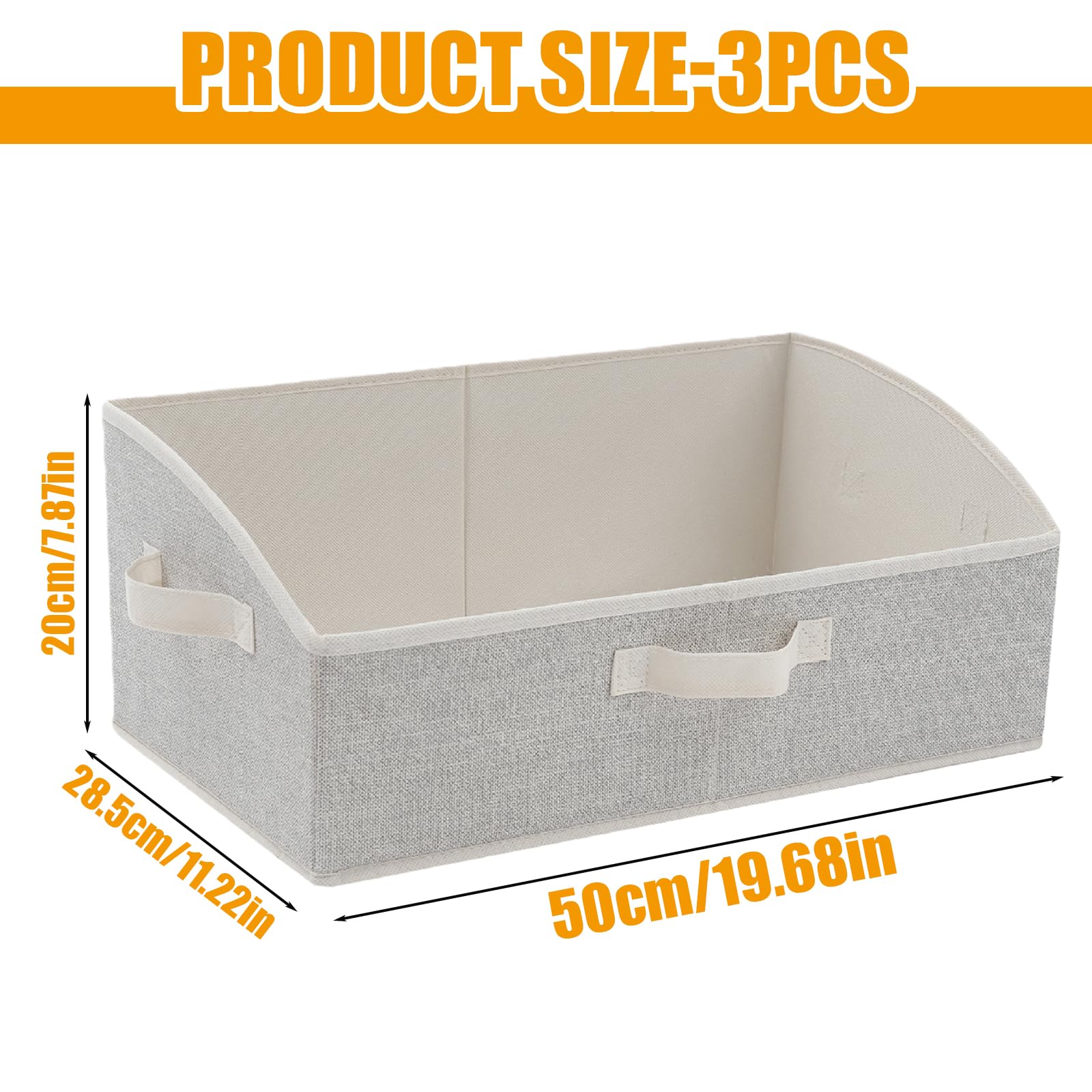 PORFOYO Scatola portaoggetti in tessuto, set da 3 scatole pieghevoli con manici, scatola per la conservazione, organizer per vestiti, giocattoli, strumenti, armadio, dimensioni 50 x 28,5 x 20 cm