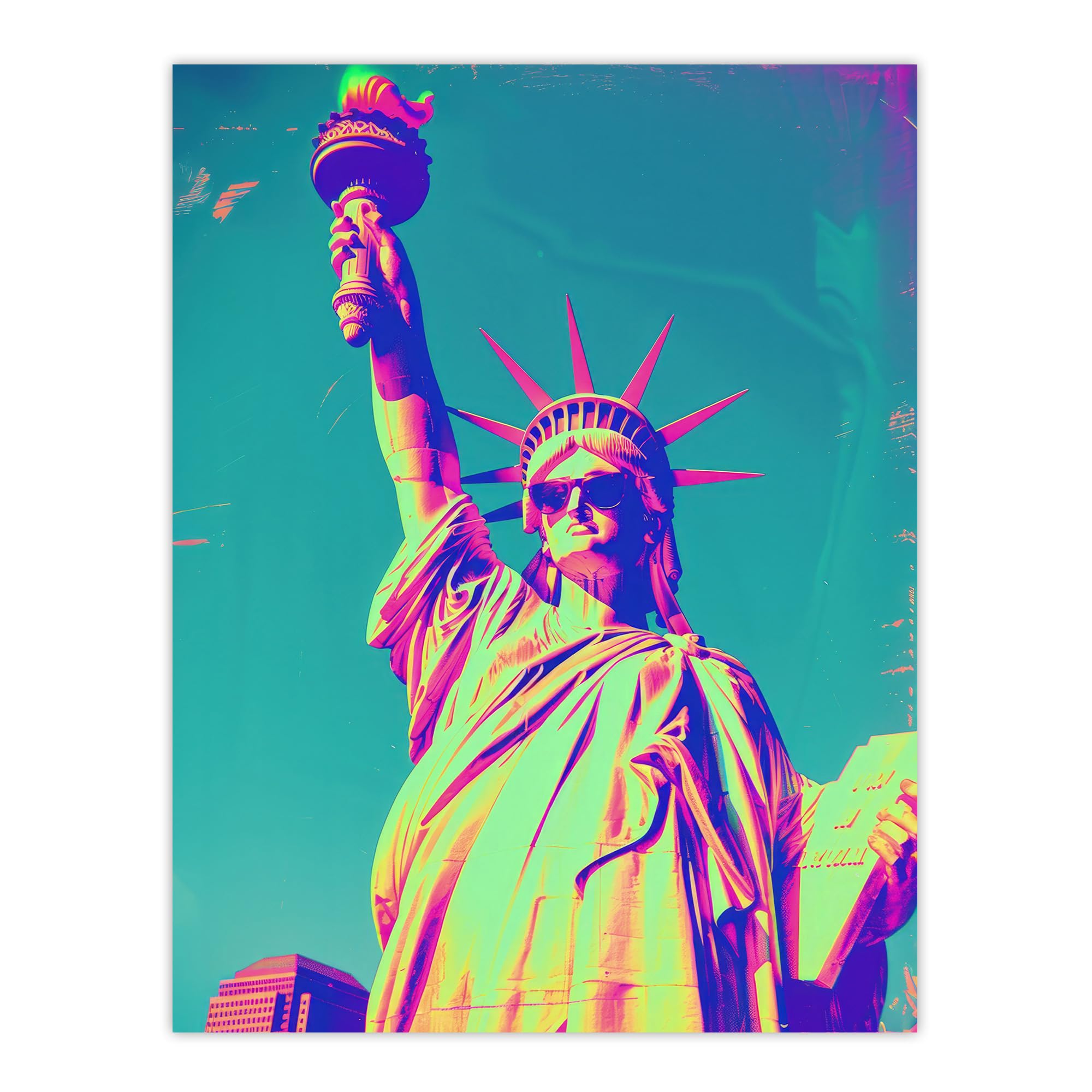 Artery8 Statue of Liberty Sunglasses Vibrant Neon Design For Living Room Extra Large XL Wall Art Poster Print