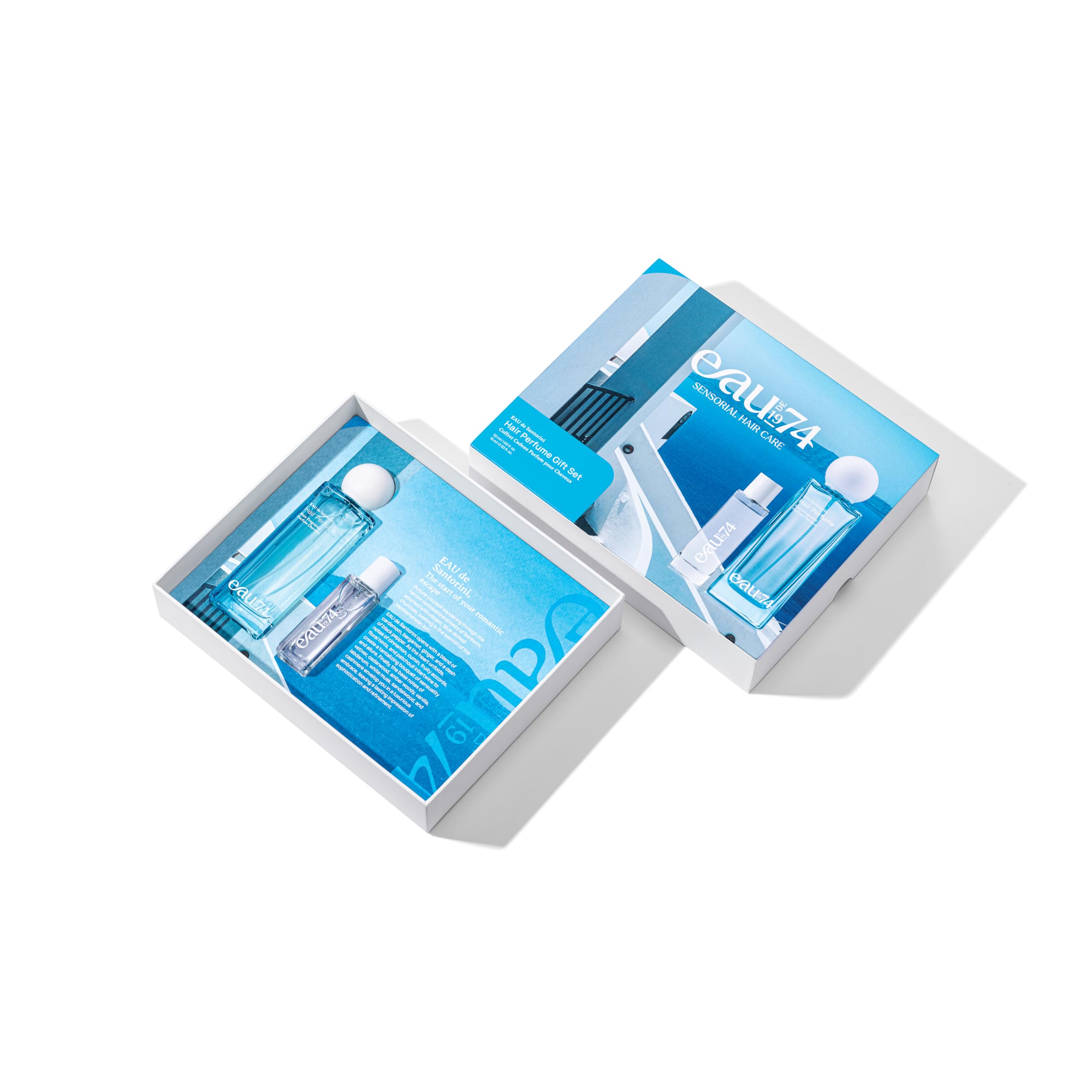 EAU de Santorini Hair Perfume Geschenkset | Haarparfum 50 ml + 15 ml Travel Buddy | Warmer & pudriger Duft mit Zitrone, Iris & Vanille | Mediterraner Sommerduft