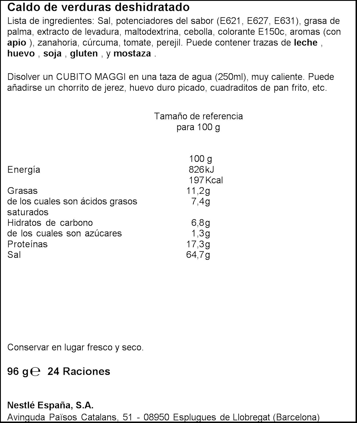 Maggi - Cubitos de verduras deshidratado - 24 cubos - [pack de 4]