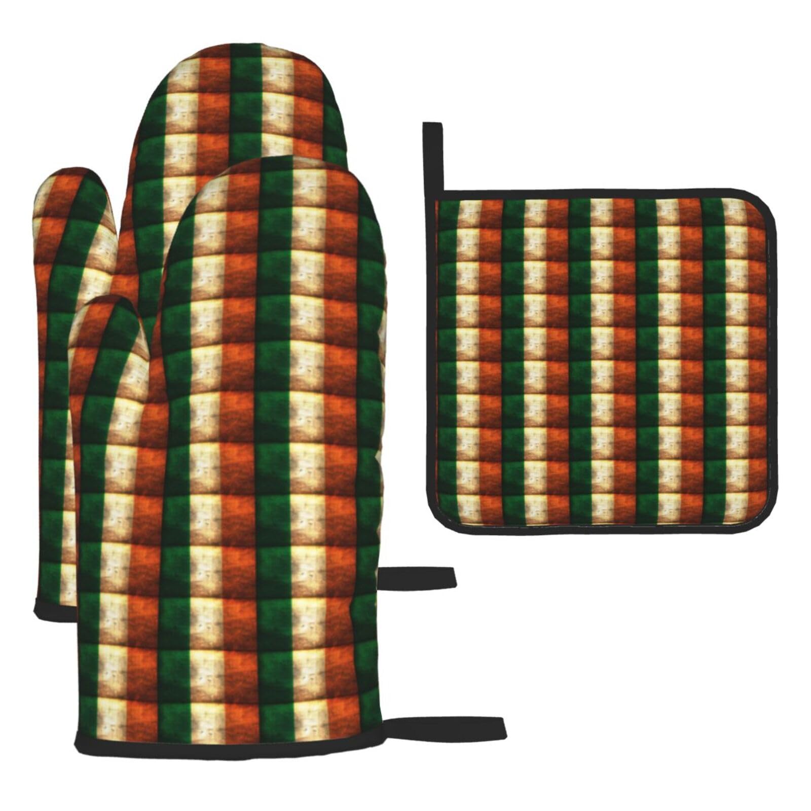 Irish Flag Print Oven Set Kitchen Gloves Baking Grilling Microwaving Cooking Gift Everyday Holiday