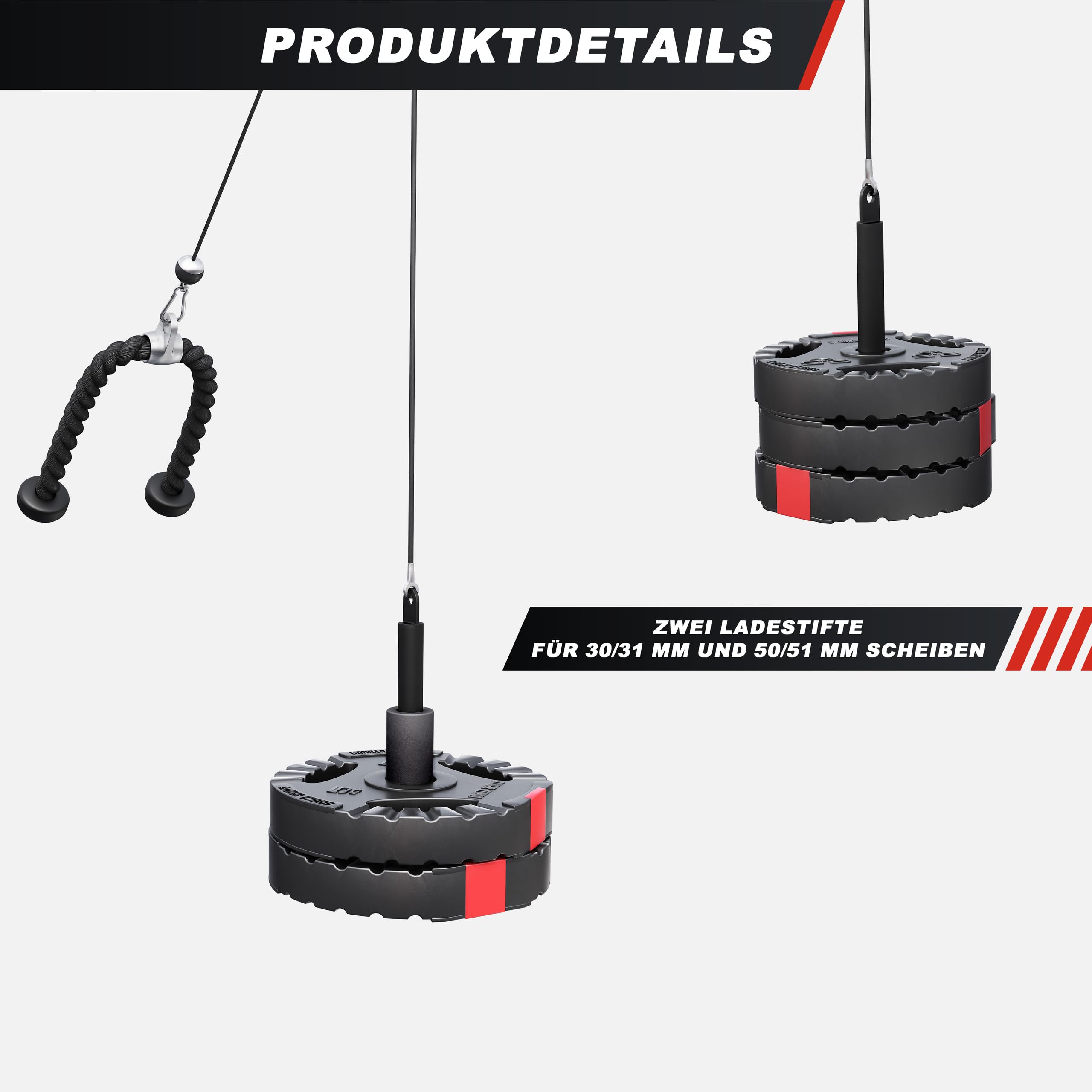 GORILLA SPORTS® Kabelzug-System mit 2-m-Stahlseil bis 150 kg