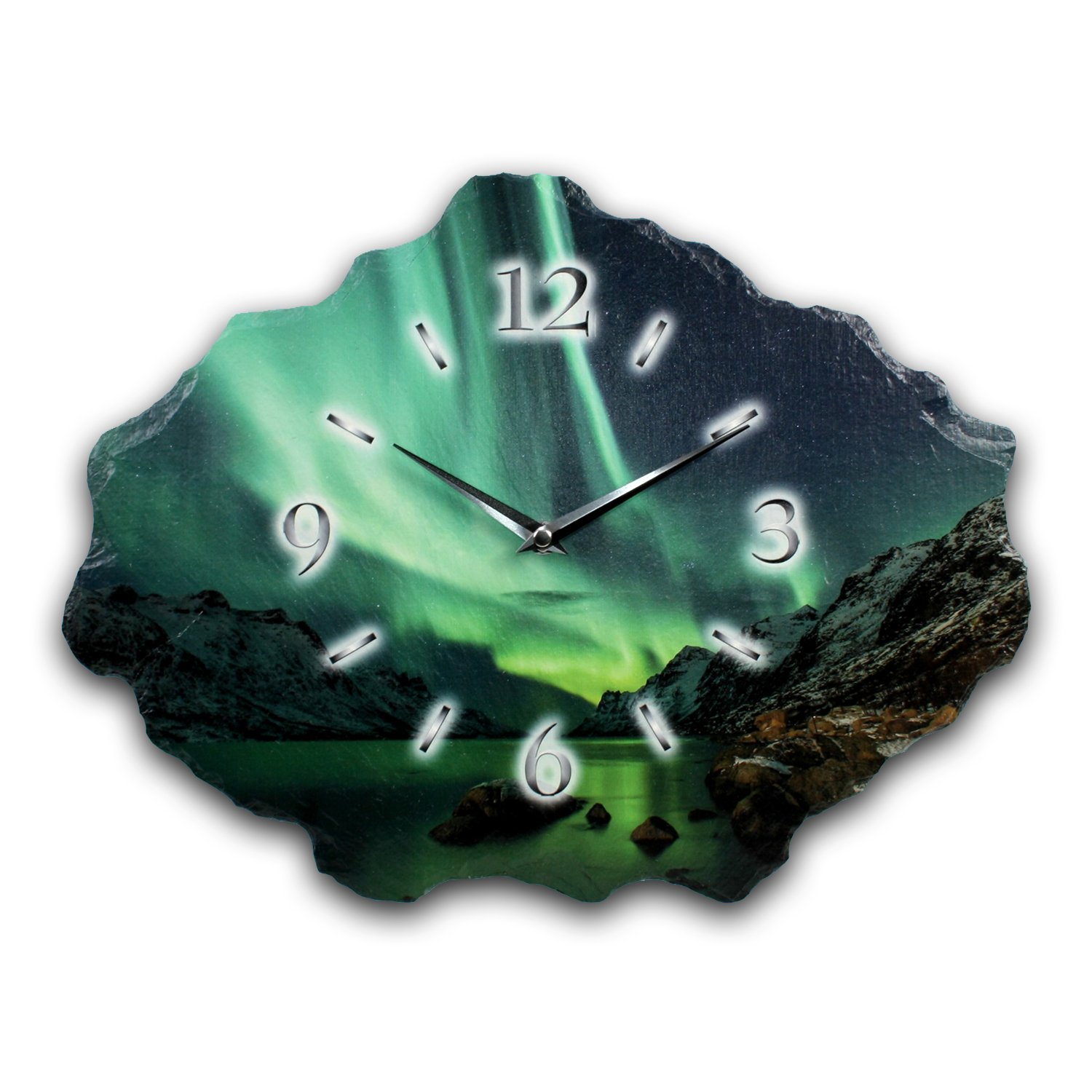Kreative Feder Designer-wandklok van steen (beton) met fluisterstil uurwerk - marmer look wit (stil radiogestuurde uurwerk