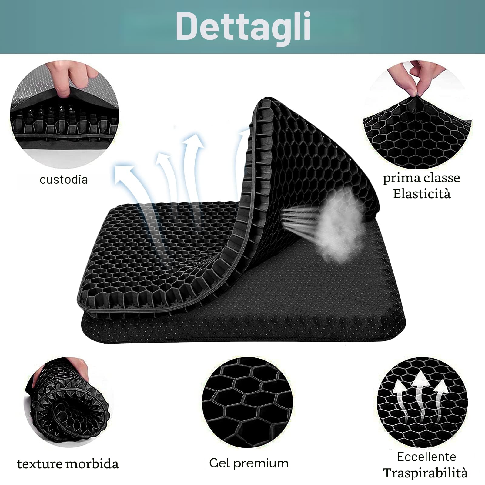 Cuscino Gel Per Sedia,Cuscino antidecubito-Cuscino gel Elastico per Il Sostegno del Sedile,Fresco e Traspirante, Cuscino per Sedia Ufficio per Ridurre la Pressione Su Fianchi (nero, 43*38*4)