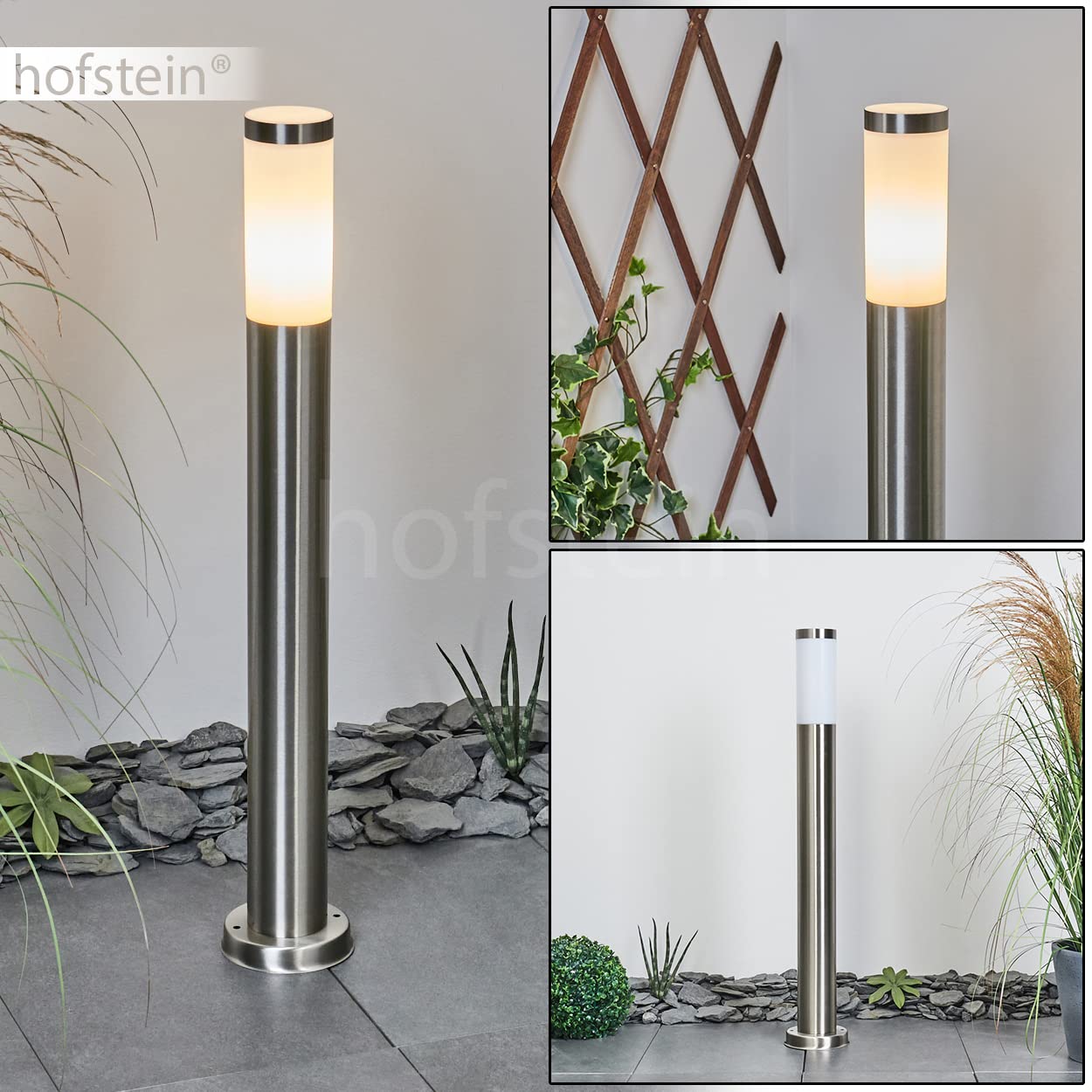 Lampe d'extérieur Sessa, lampe de socle moderne en métal/plastique en nickel mat/blanc, lampe d'allée 80 cm, lampe de jardin avec E27, éclairage de jardin IP44, ampoule(s) non incluse(s)