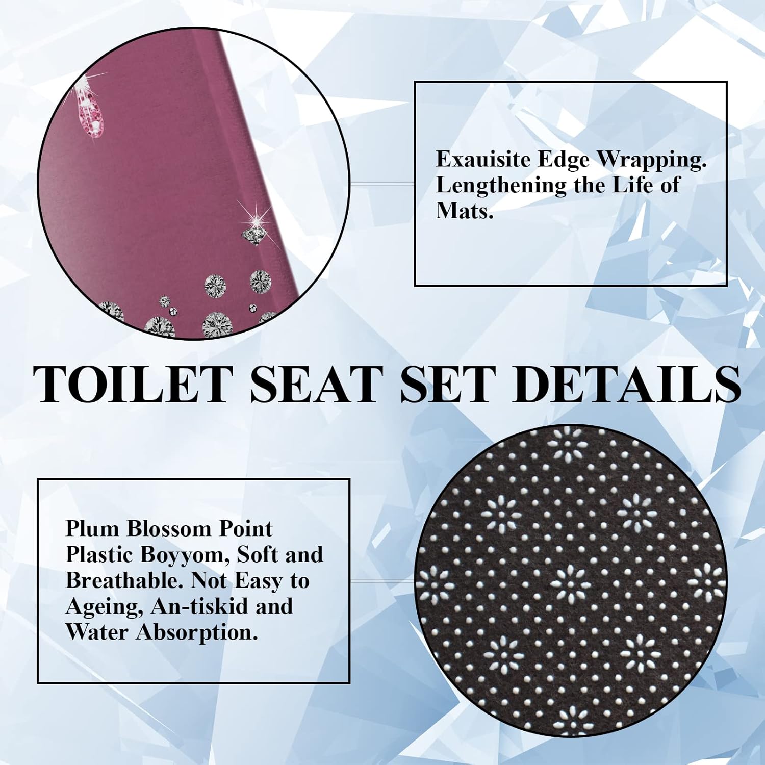 4 Pcs Glitter Diamond Shower Curtain Sets, Rose Red Shiny Drips Bath Decor with Rugs and Toilet Lid Cover, Fuchsia Luxury Texture Colorful Bling Modern Bathroom Curtain with 12 Hooks, 72 x 72 inch
