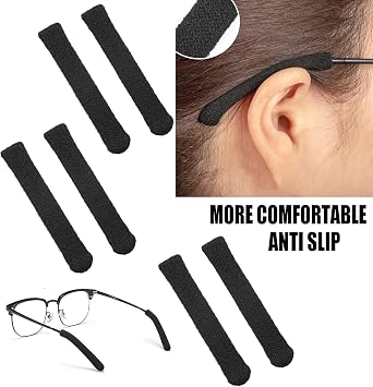 SAMLOO 3 Pairs Eyeglasses Ear Cushions for Glasses Eyeglasses Temple Tips Sleeve Protectors Non-Slip Comfortable Elastic Glasses Ear Cushion Eyeglass Ears Behind Guards Ends Arm Covers (3, Black)