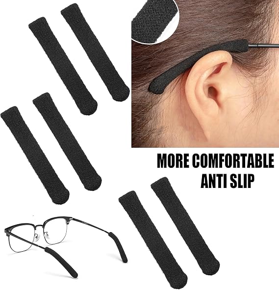 SAMLOO 3 Pairs Eyeglasses Ear Cushions for Glasses Eyeglasses Temple Tips Sleeve Protectors Non-Slip Comfortable Elastic Glasses Ear Cushion Eyeglass Ears Behind Guards Ends Arm Covers (3, Black)