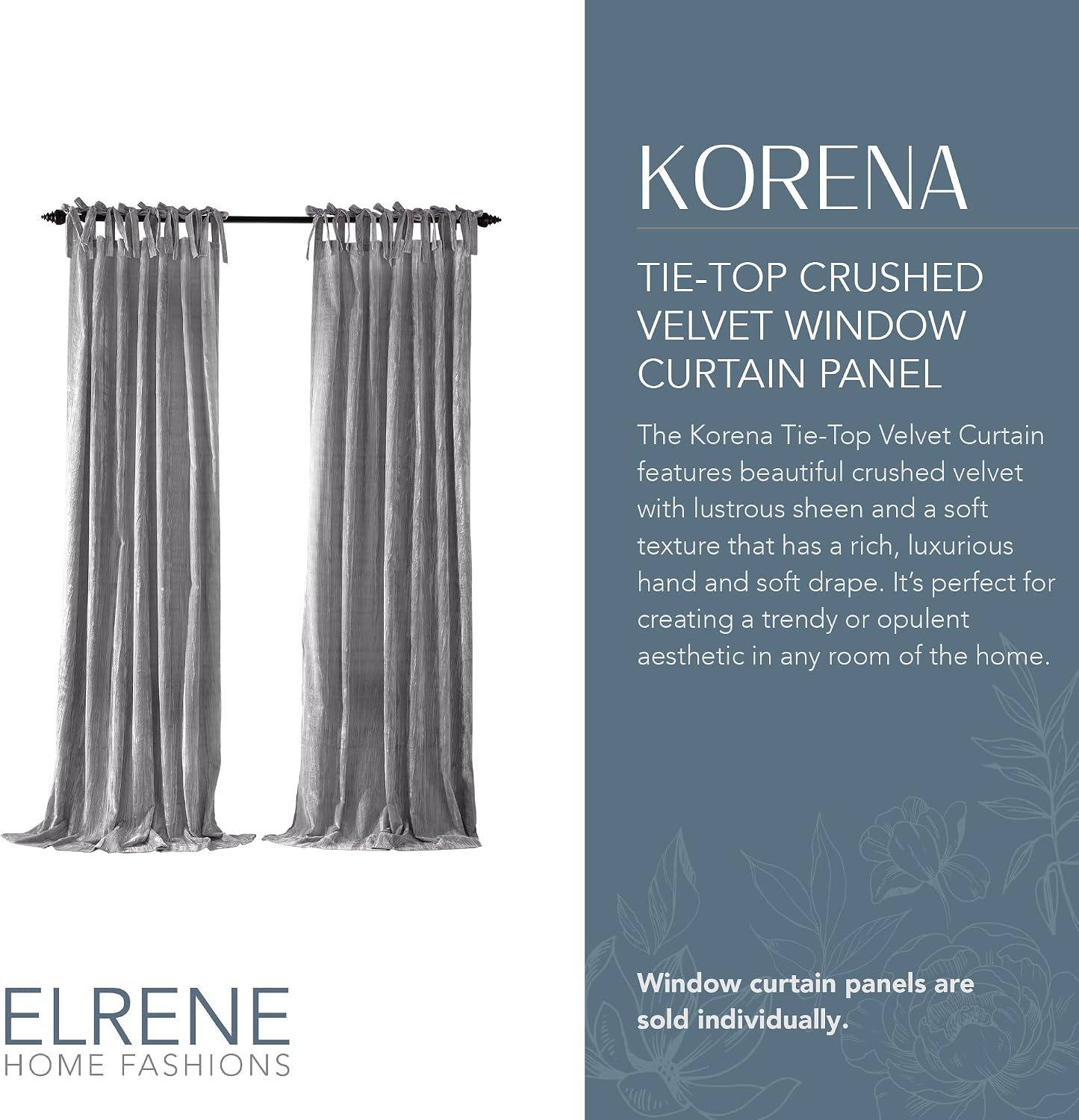 Elrene Home Fashions Korena Tie-Top Crushed Velvet Window Curtain Panel - Image 3