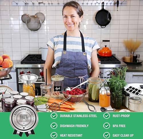 Miniatura 4 de Kit de inicio de suministros de enlatado, juego de herramientas de enlatado de acero inoxidable estante, cucharón, cucharas medidoras, embudo,