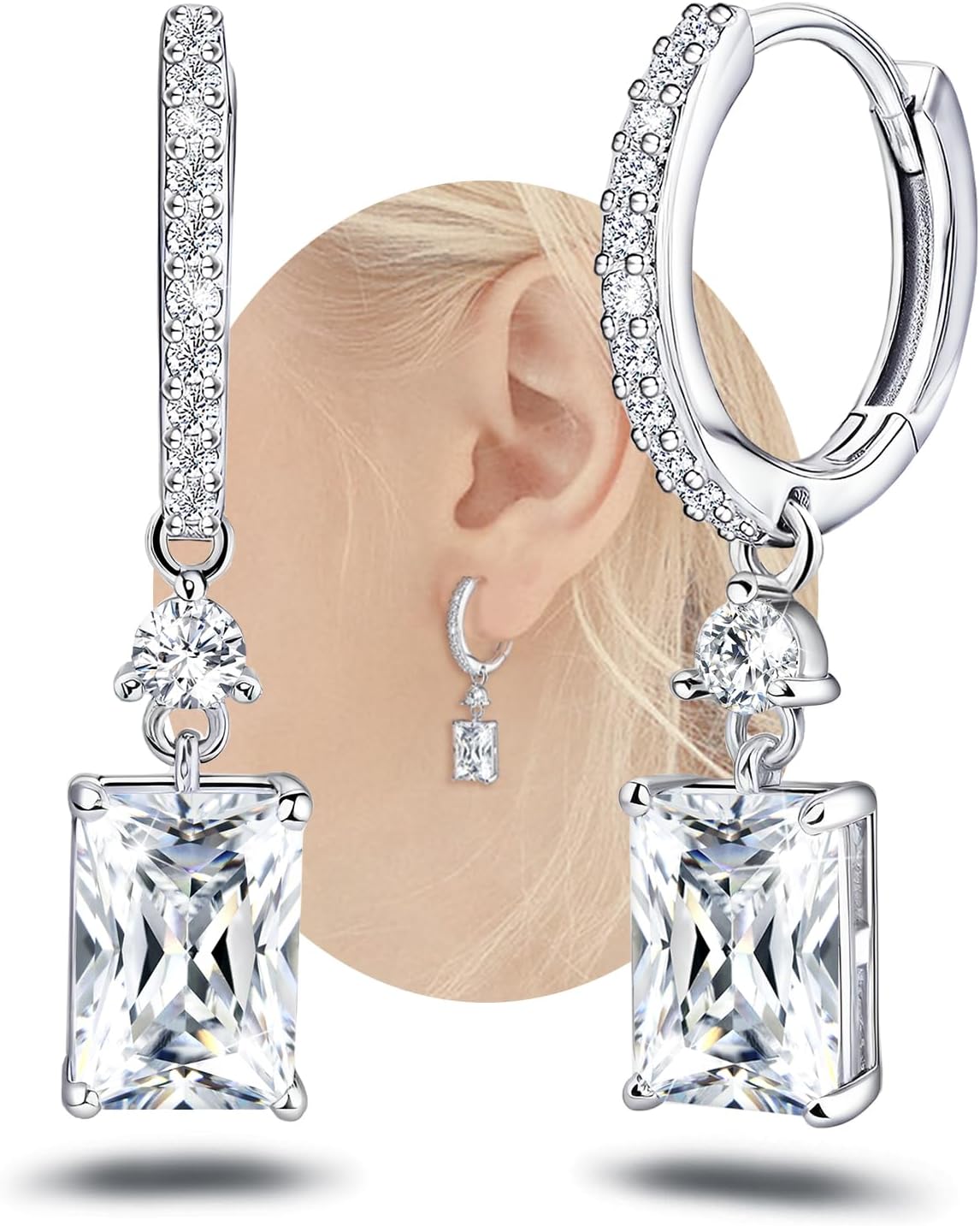 Square Hoop Earrings with Dangle Sterling Silver Square Earrings Trendy Hypoallergenic Cubic Zirconia Hoop Earrings with Dangling Charms Minimalist Fashion Loop Earrings for Women Gifts for Birthday