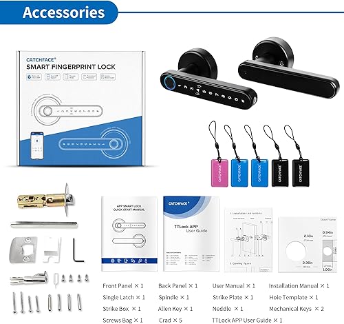 Miniatura 9 de CATCHFACE cerradura inteligente para puerta, cierre y apertura con huella dactilar/app TTlock/código/llave, con wifi, manija biométrica para puerta