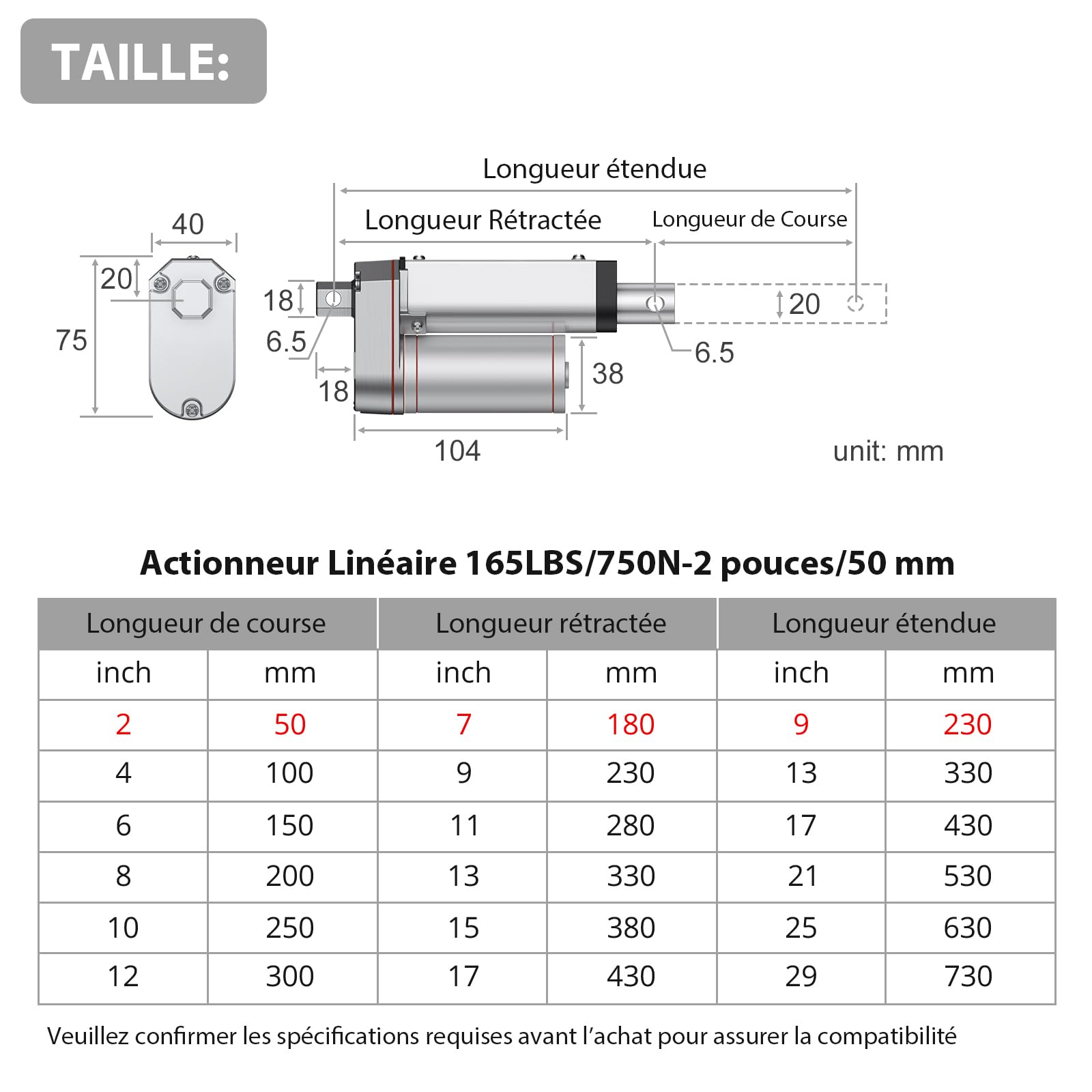 Justech Moteur Linéaire Actionneur Réglable Ouvre-porte 12V DC 750N 50mm Technologie Linéaire Moteur électrique Vérin Moteur à Courant Continu pour Voiture, Meubles, etc