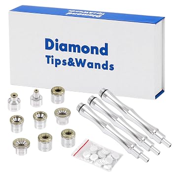 Dermabrasion Replacement 9 Tips 3 Wands, Diamond Machine Accessories with Cotton Filter, Diamond Heads Tool for Dermabrasion Device  9 Tips and 3 Wands and 1 Pack Filters