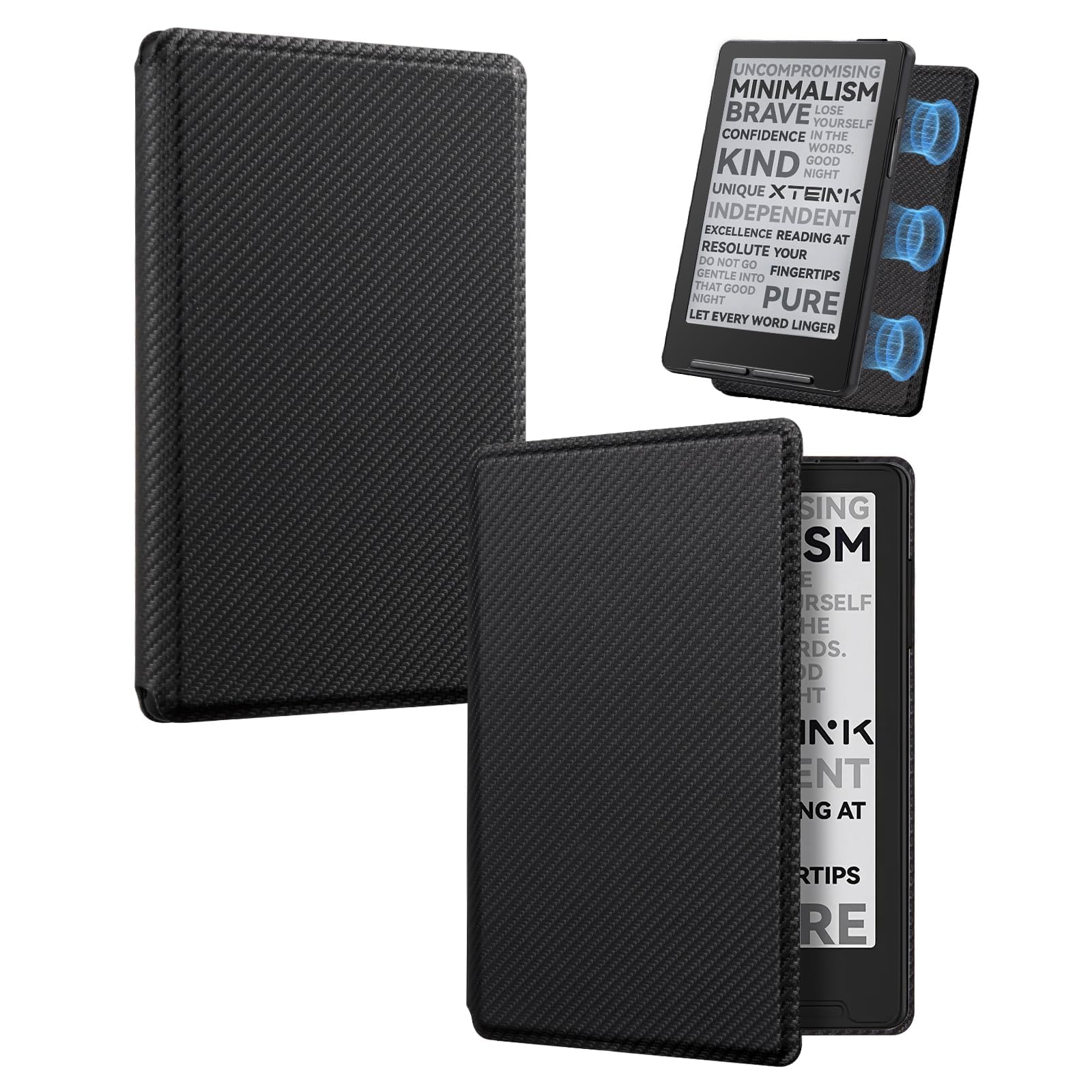 CoBak Magnetic Case for XTEINK X3 eBook Reader, 3.7" Ultra-Lightweight PU Leather Cover(Carbon Fiber Black)