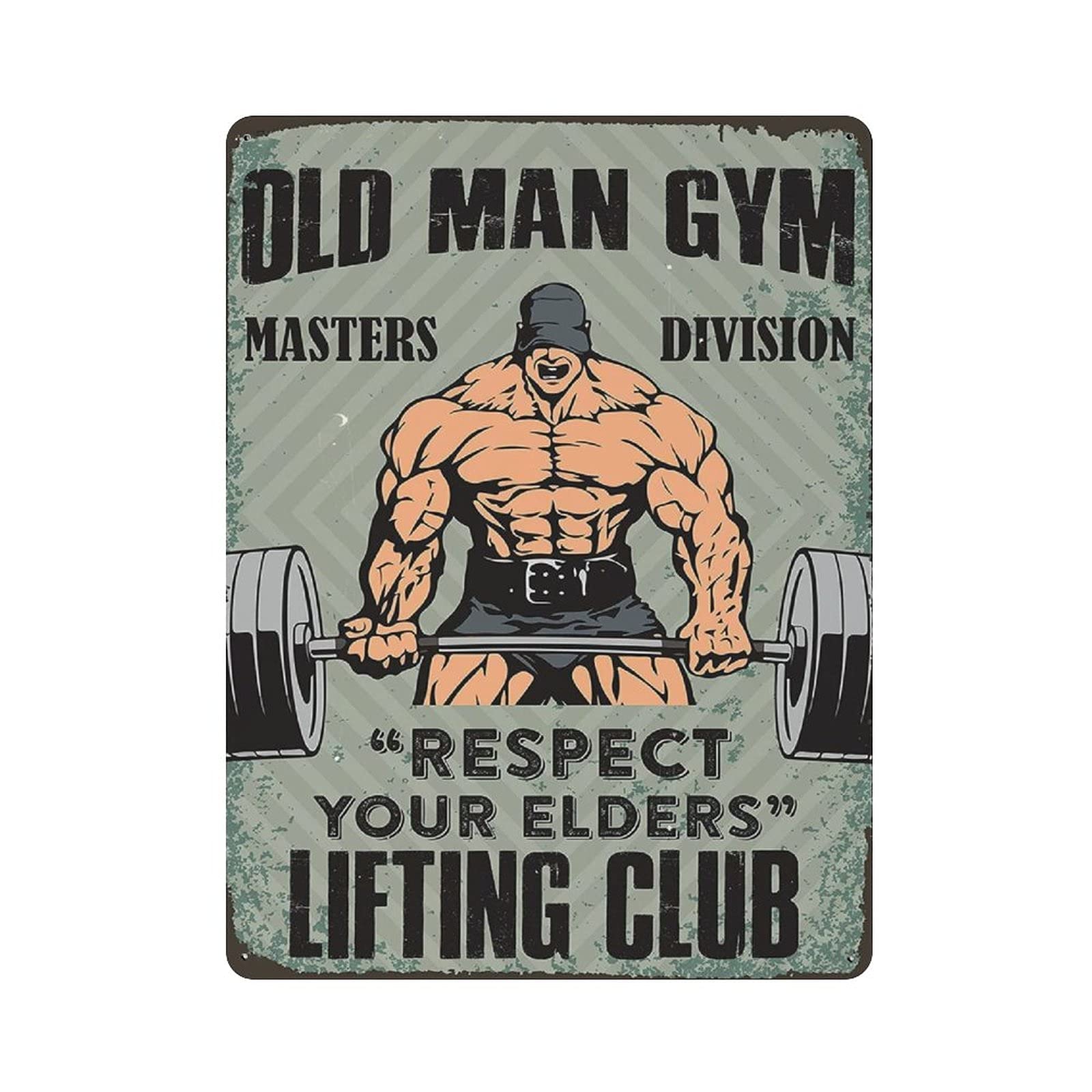 Metal Tin Sign Old Man Gym Poster Lifting Club Vintage Tin Poster Metal Sign Wall Decoration Country Kitchen Home Garage Decor 16"x12"