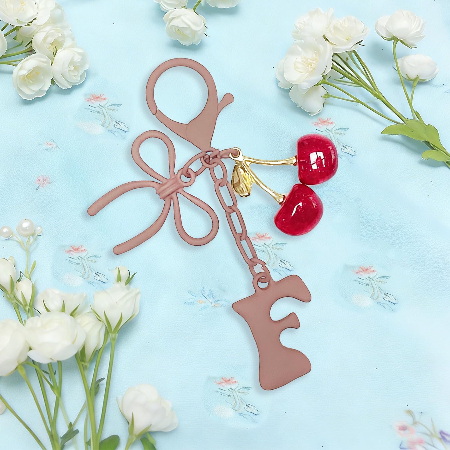 Bubble Initial Keychain Letter with Bow and Cherry Bag Charms for Handbags Cute Purse Charms for Women image 3