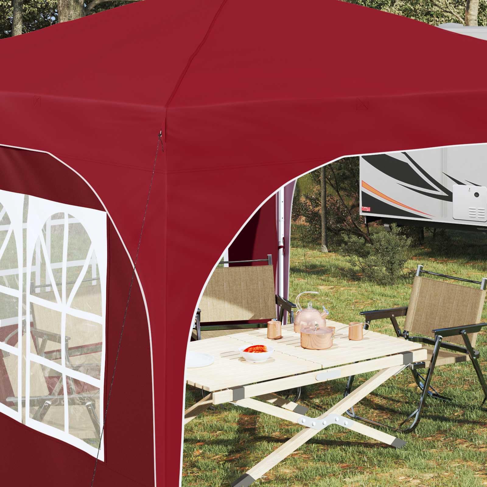 Pop-up namiot imprezowy bordowy 290 x 290 cm, składany i składany, z ochroną UV, wodoszczelny namiot ogrodowy ze stabilnym stelażem stalowym, regulacja wysokości 227-245 cm