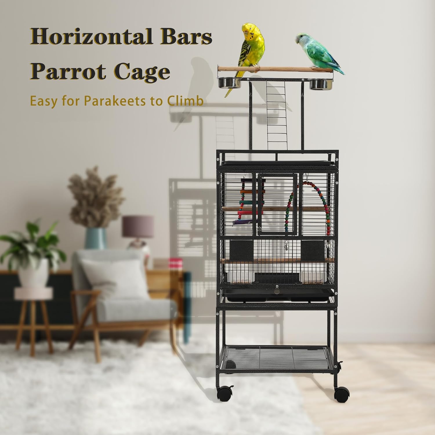 51" Small Bird Cage with Stand,Parakeet Cage, Parrot cage with Parakeet Toys, Bird Cage Accessories,Birdcage Covers for Lovebirds Cockatiel Conure Finch Canary Budgie
