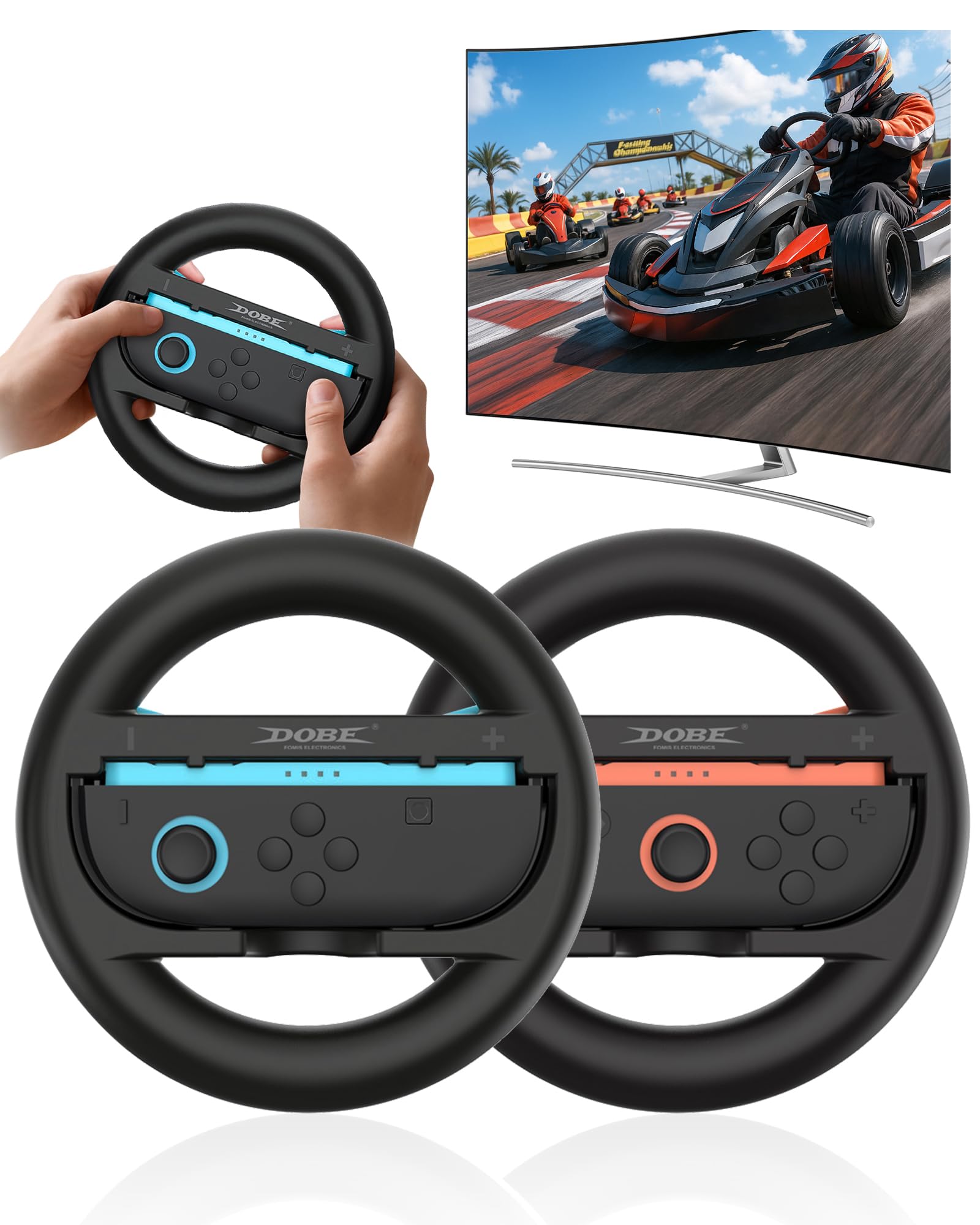 RunSnail Lenkräder für Mario Kart Switch 2 OLED JoyCons, JoyCon Racing Wheels für Mario Kart 8 Deluxe, Switch Lenkrad Joycon 2 Controller Rennzubehör (2Pcs Schwarz)