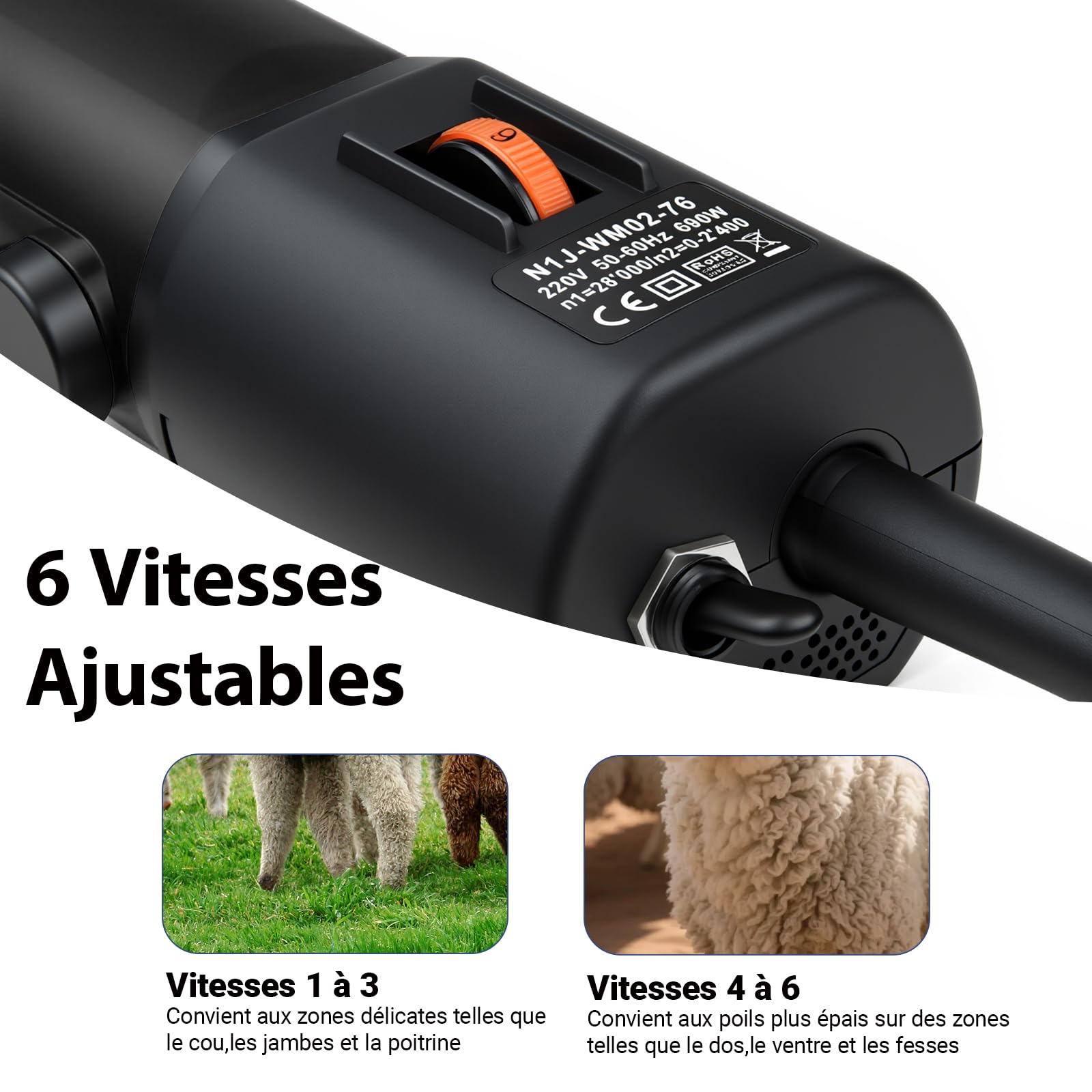 Tondeuse a Mouton Professionnelle, Tondeuse à Moutons Machine avec 6 Vitesses Réglables, Machine de Cisaillement Professionnelle pour Animaux Laine Chèvre,avec Étui de Transport (Noir)