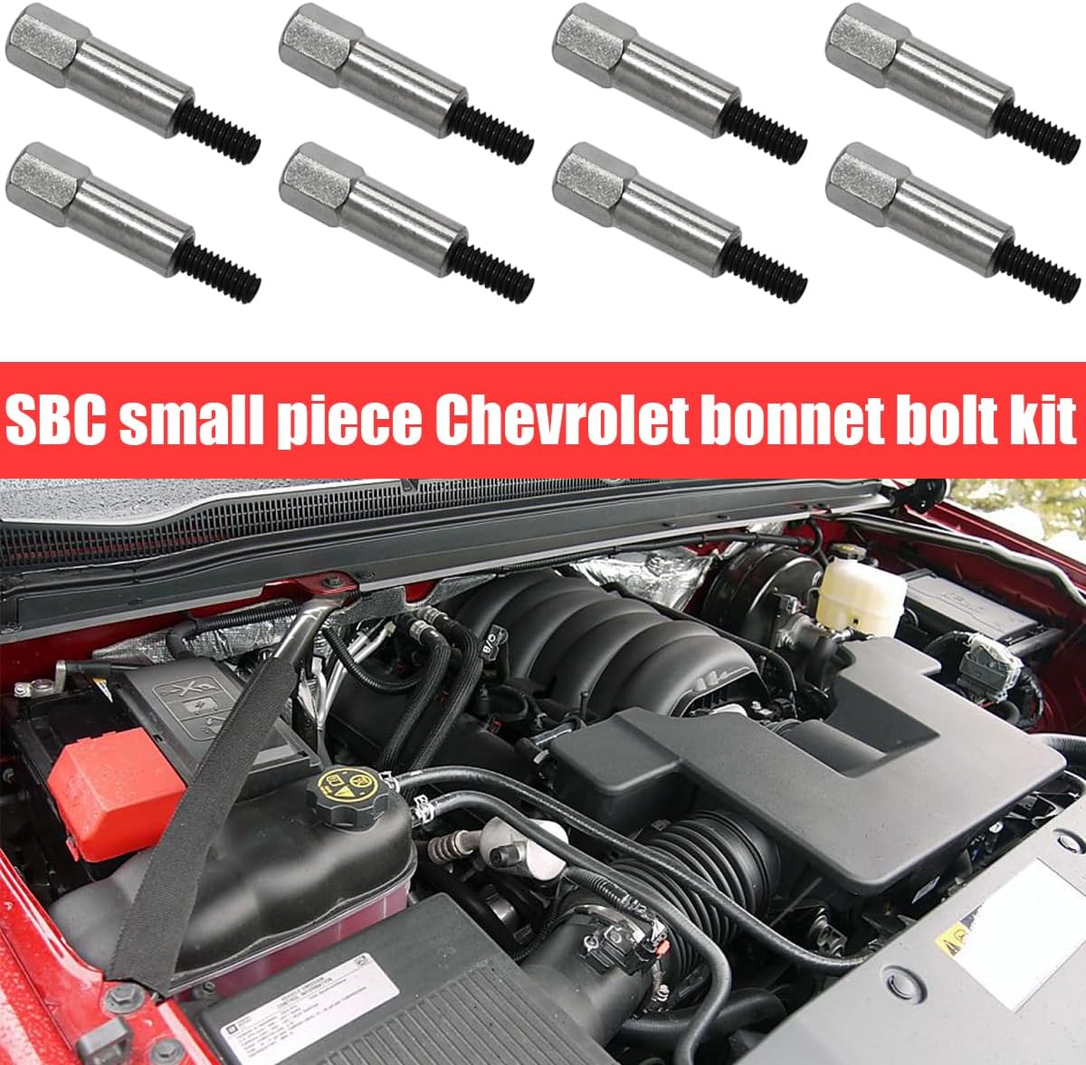 YALOK Chrome Valve Cover Bolt Kit, 8 Pcs Stainless Steel Covers Bolt Set, Small Block Car Stud Nut, Replacement for 283 305 327 350 383, Engine SBC Stud Kit, Automotive Replacing Parts