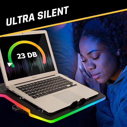 Vista 14 de KLIM Ultimate + RGB - Almohadilla de refrigeración para laptop con borde LED + nuevo + enfriador de laptop para juegos + ventilador alimentado por