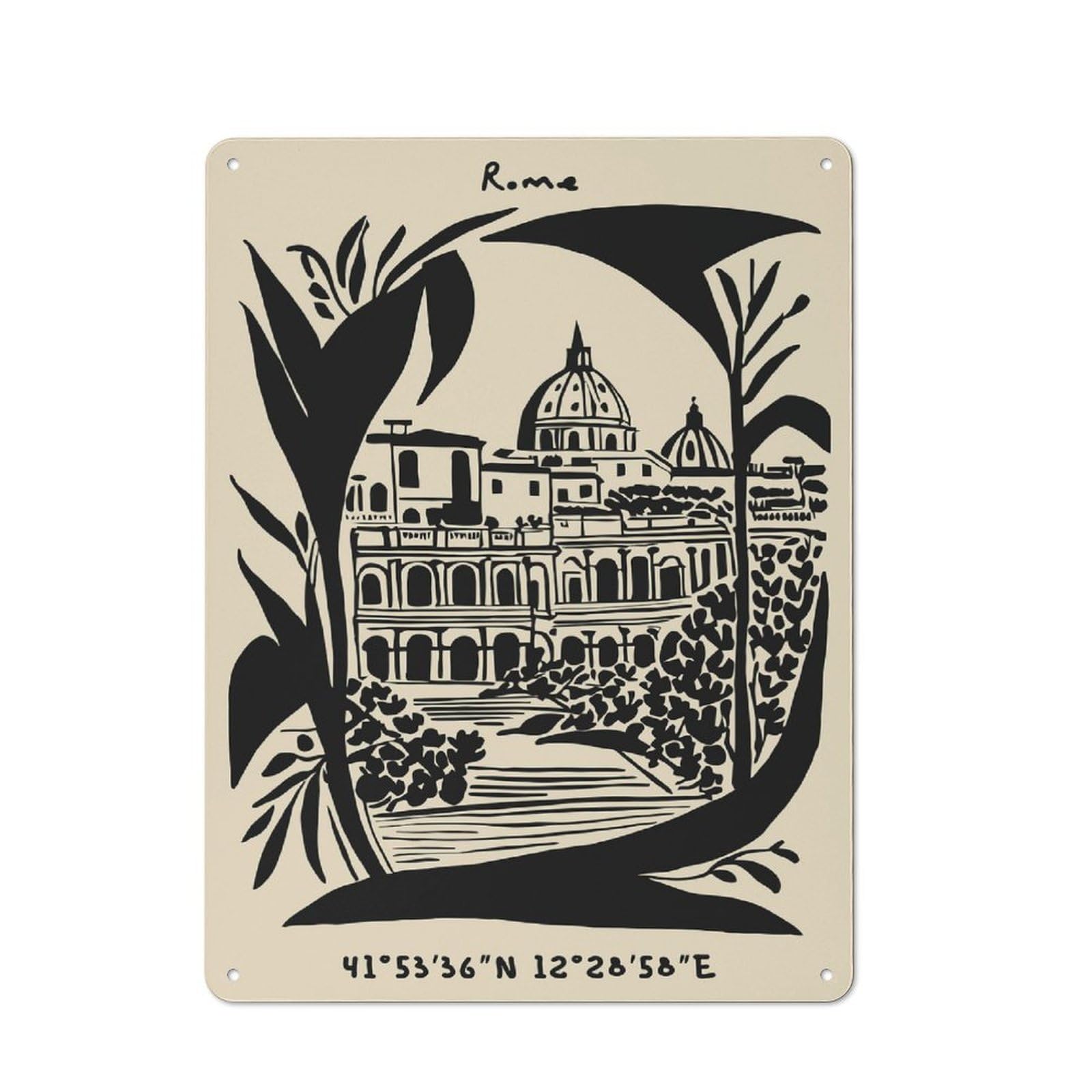 Junmoney Style-20 Rome Cityscape With Floral Frame Farmhouse Metal Sign 40X30cm, Rustic Country Wall Plaque For Farmhouse Kitchen, Pantry Or Dining Area
