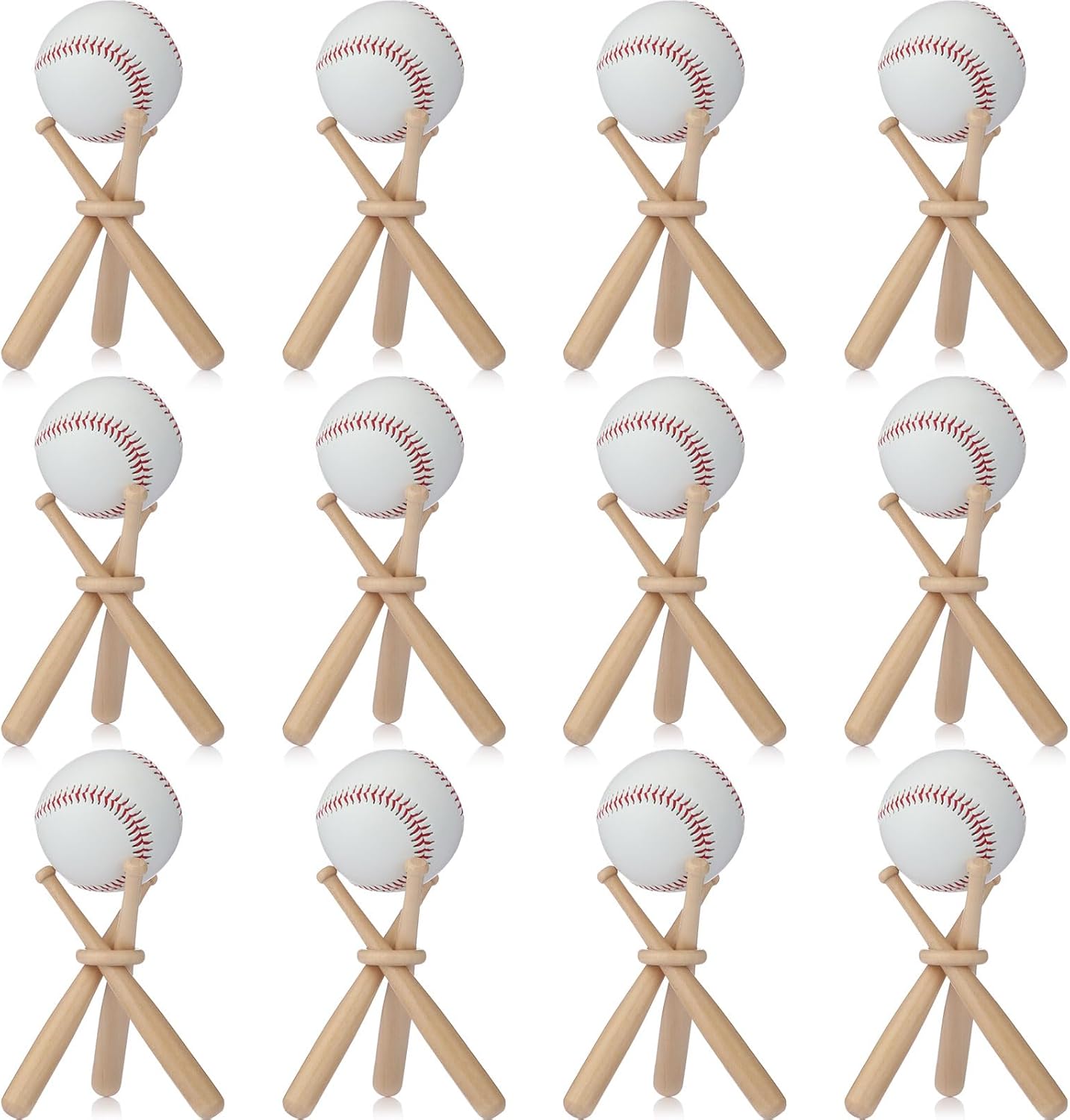 Mudder 12 Pack Baseball Stand Baseball Holders Balls Display Wooden Display Stand Holder Centerpieces for Tables for Sports Lover (Light Brown)