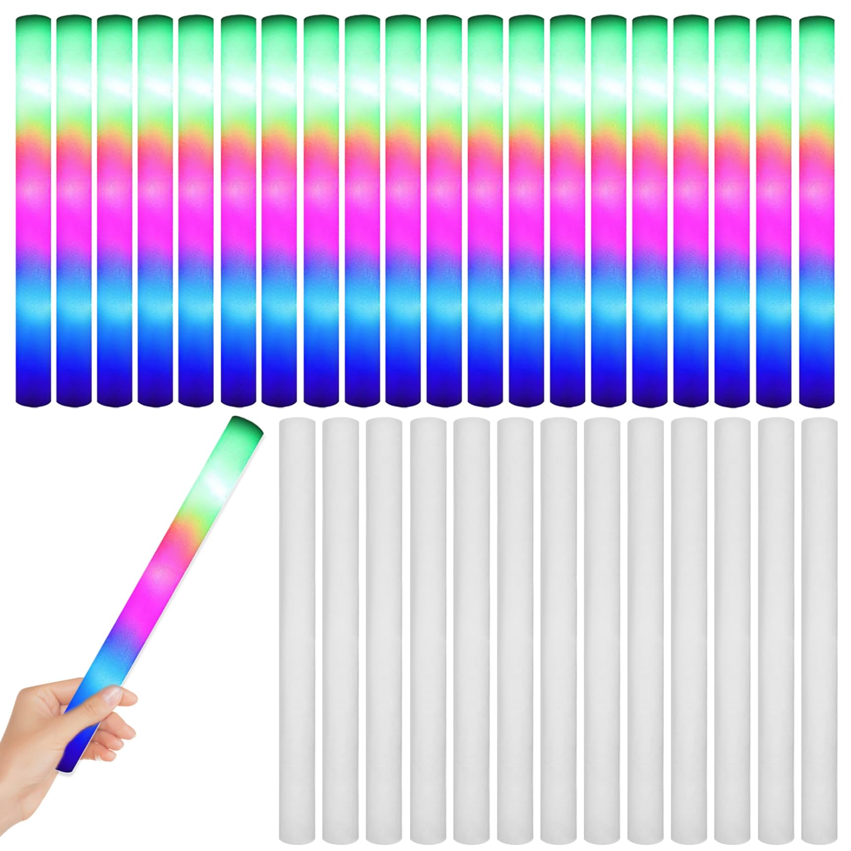 Palitos Led Palitos brillantes de espuma, 50 piezas de luz de espuma de 19 pulgadas ...