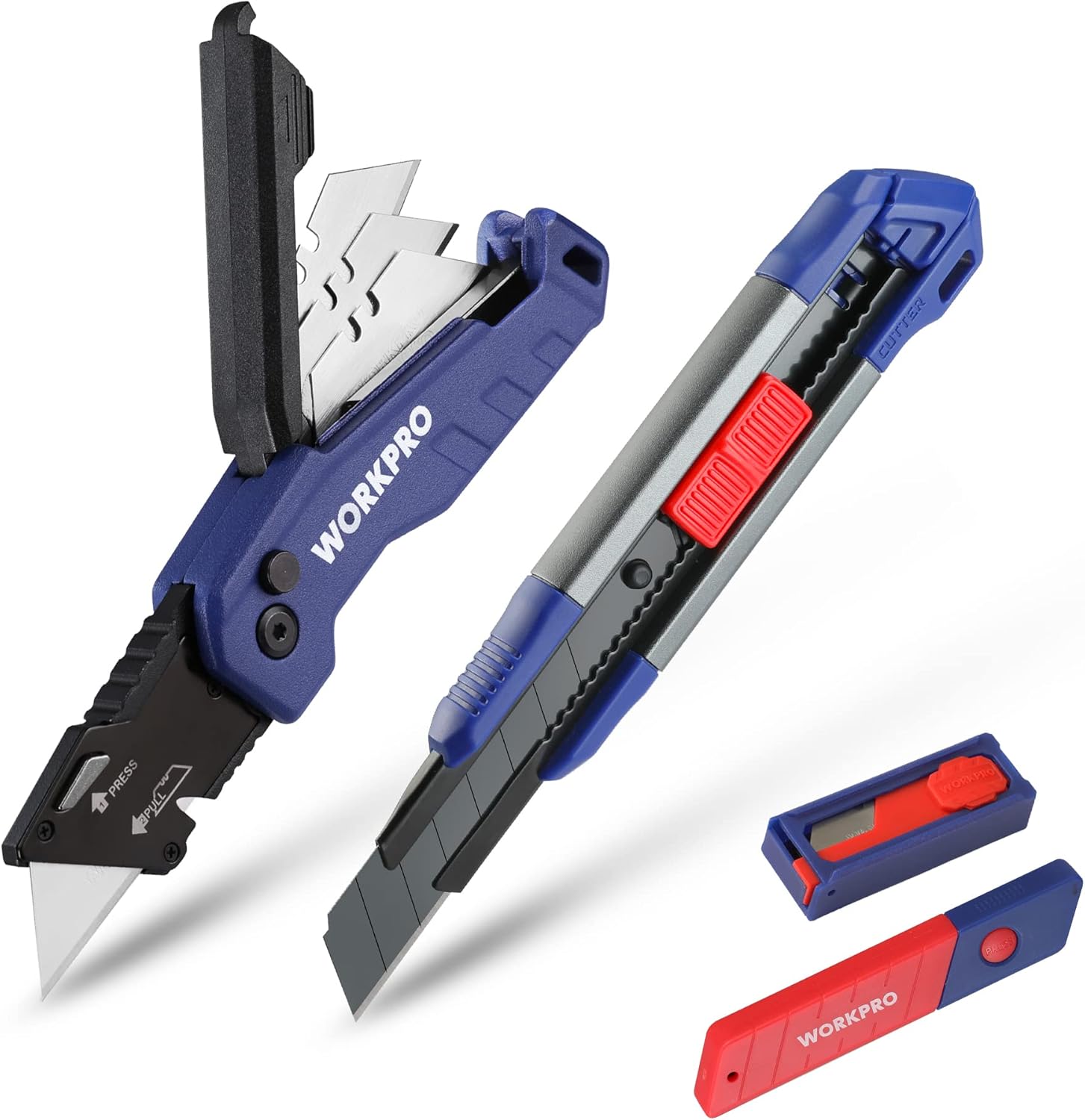 WORKPRO Utility Knife Set, Folding Box Cutter and Snapoff Knife with