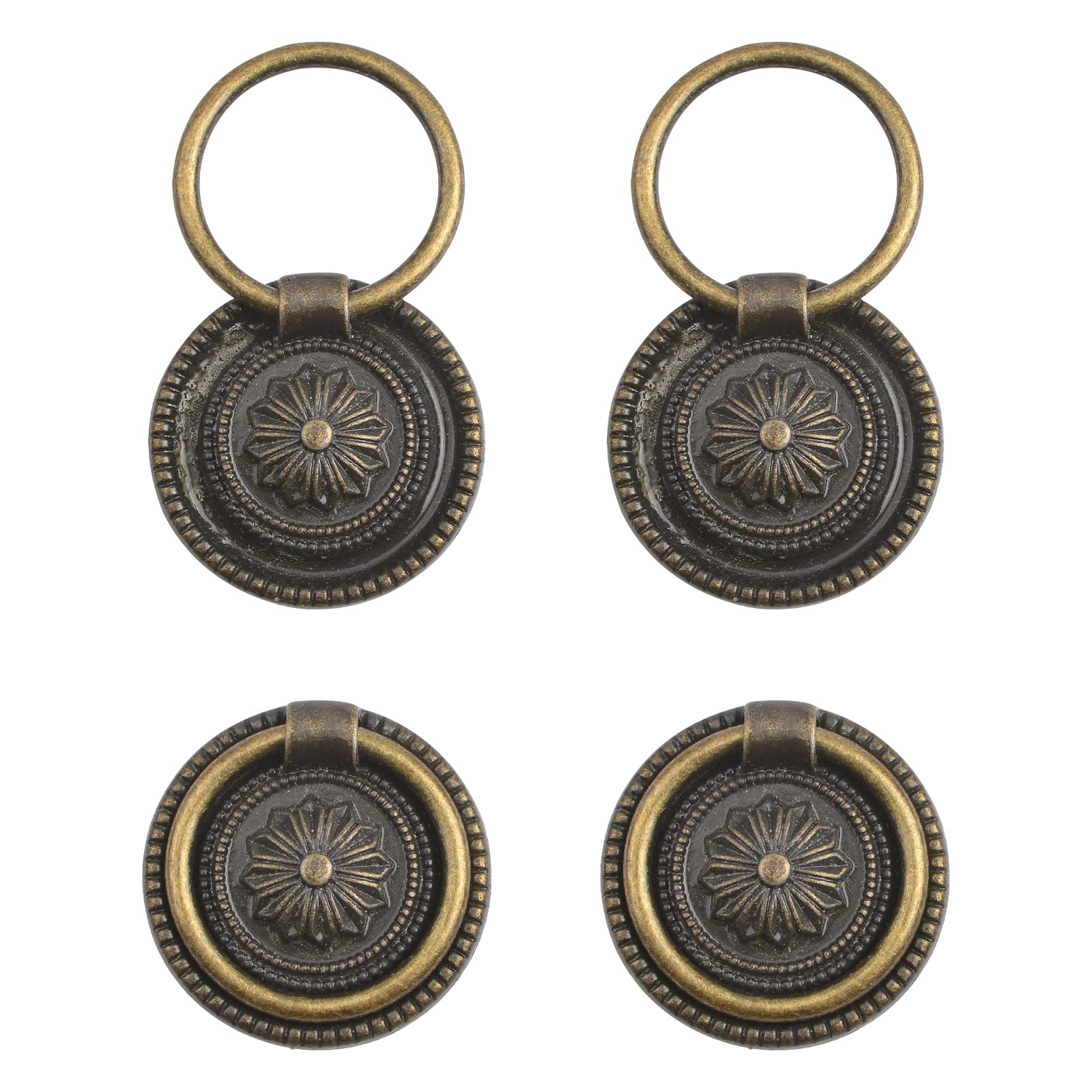 MOROBOR 4 Pack Antique Bronze Cabinet Handles, 1.77'' Diameter Vintage Zinc Alloy Ring Pulls, Single Hole Drop Ring Drawer Pulls Dresser Handles for Bar Cabinets Bathroom Closet Dressers