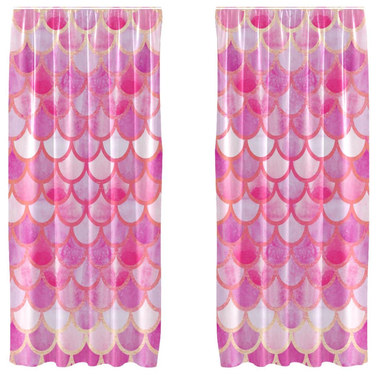 Rideaux décoratifs légers rose 139x213cm | Voilage passe-tringle imprimé sirène