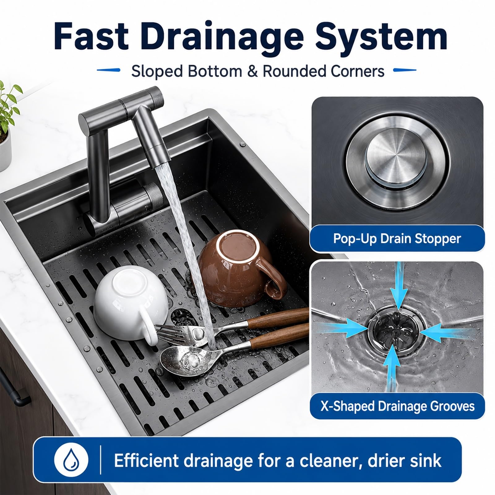 Fregadero para Furgoneta Camper con Grifo de Agua Fría y Caliente, Fregadero de Acero Inoxidable con Tapa, Lavabo para Caravana, Barco, Bar o Espacios Reducidos(Black)