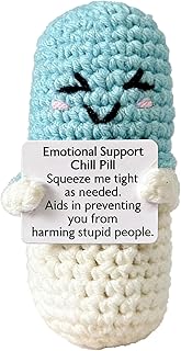 Emotional Support Crochet Pill Capsule Ornament Happy Chill Positive Crochet Pill Decor Desk Home Hospital Handmade Gift Men Women Patients JDYWAQ-JN Blue
