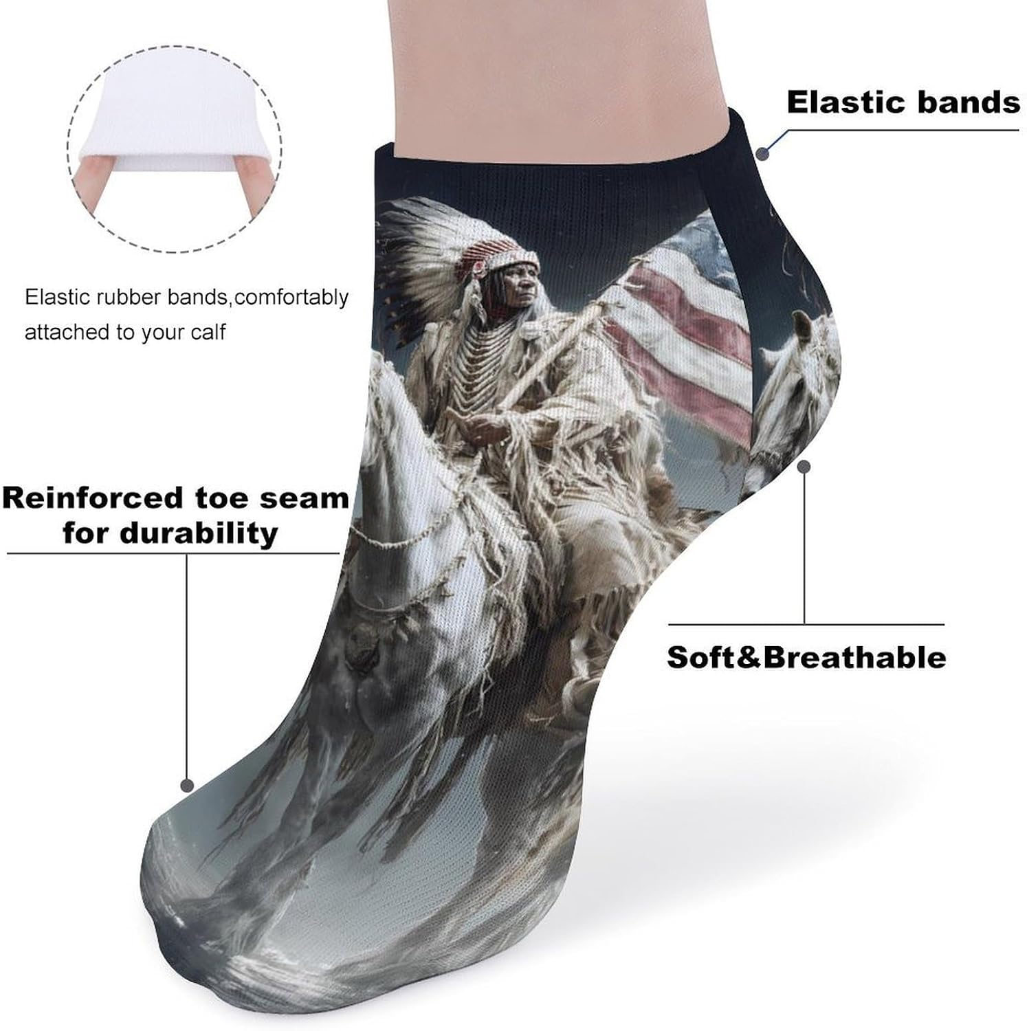 US Indian Horse Flag Socks for Men Women 5 Pairs Ankle Socks