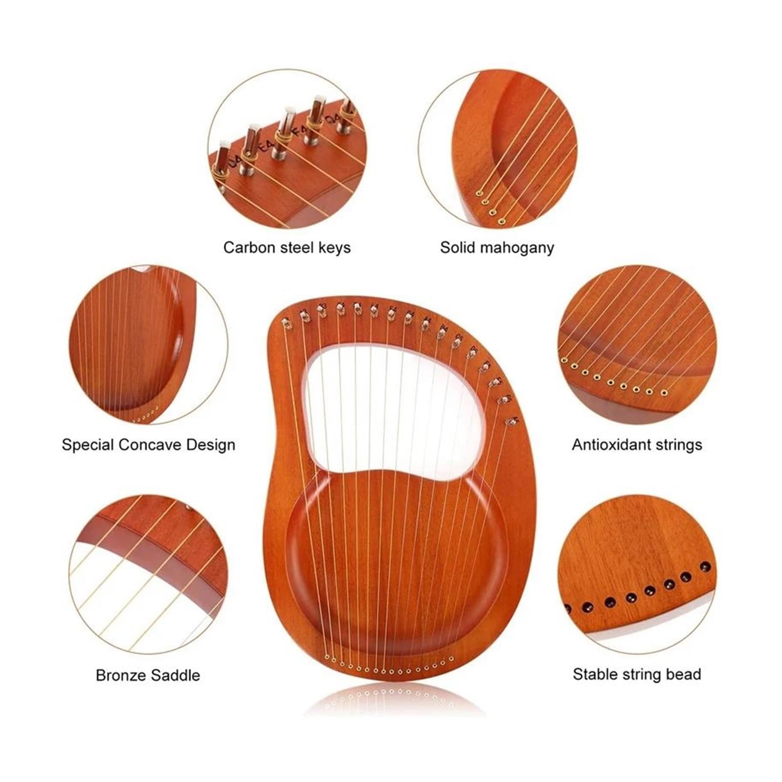 TSTS xilofono Professionale Arpa 16 Corde Impiallacciatura in Legno Massello Arpa Lira 16 Corde Strumento Musicale per Principianti con Corde di Ricambio(16 Khaki)