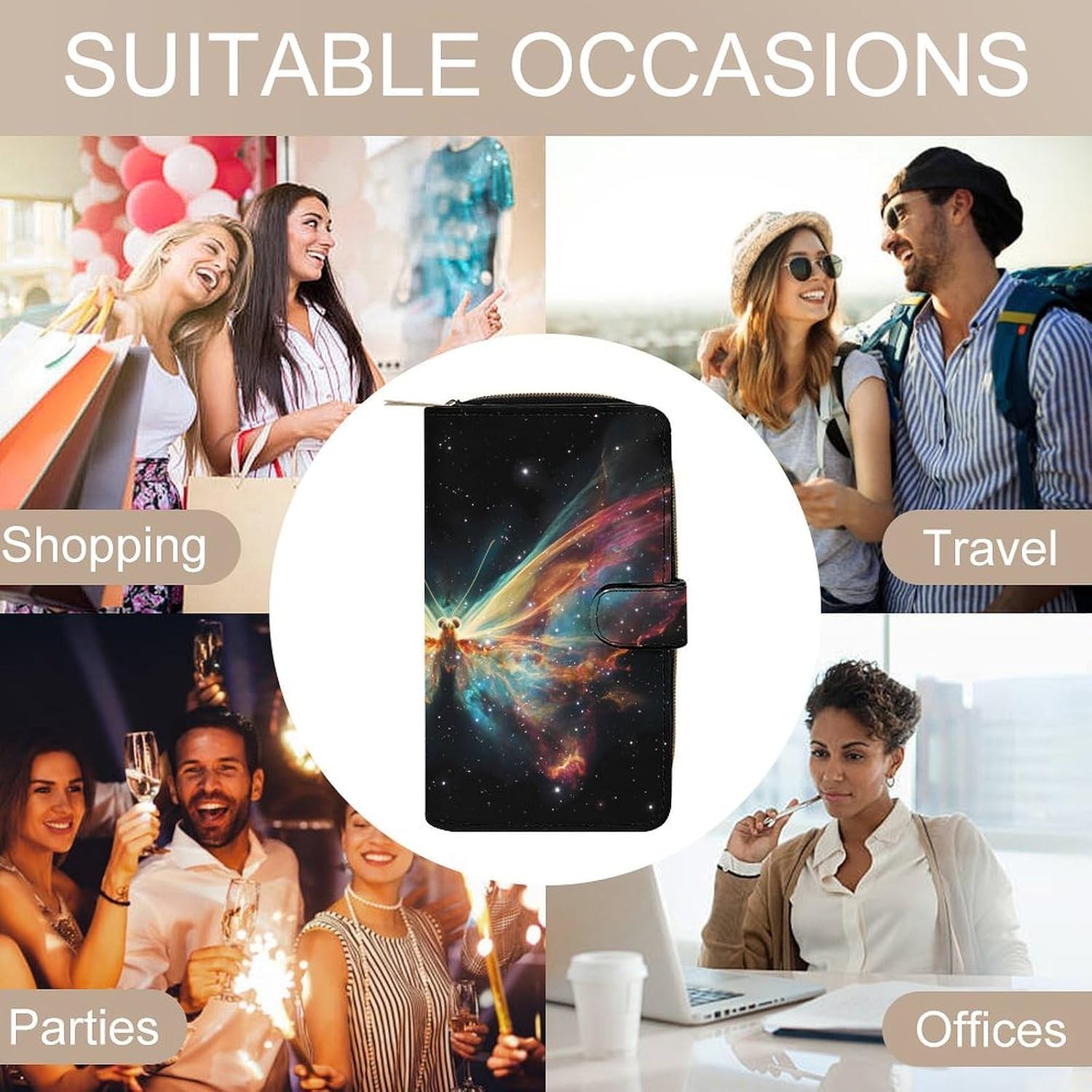 Butterfly Nebula Funny Long Slim Bifold Wallet Card Holder Purse with Buckle for Men Women