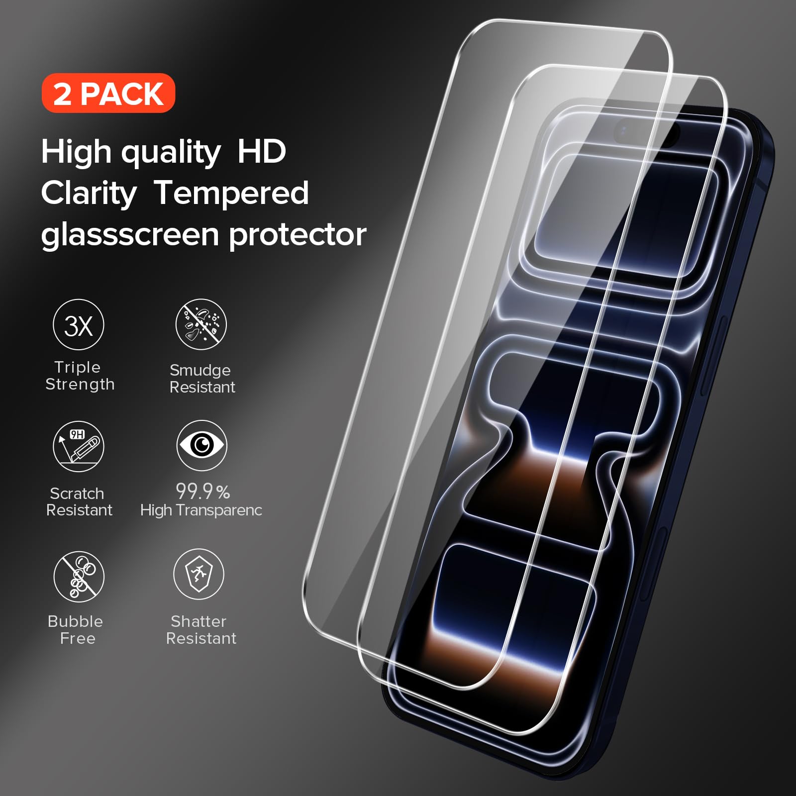 iVoler Cover Opaca per iPhone 17 Pro con 2 Pezzi Pellicola Vetro Temperato, [Antiurto di Grado Militare] [Protezione Fotocamera] Custodia Traslucida Sottile Anti-Impronte Case - Nero
